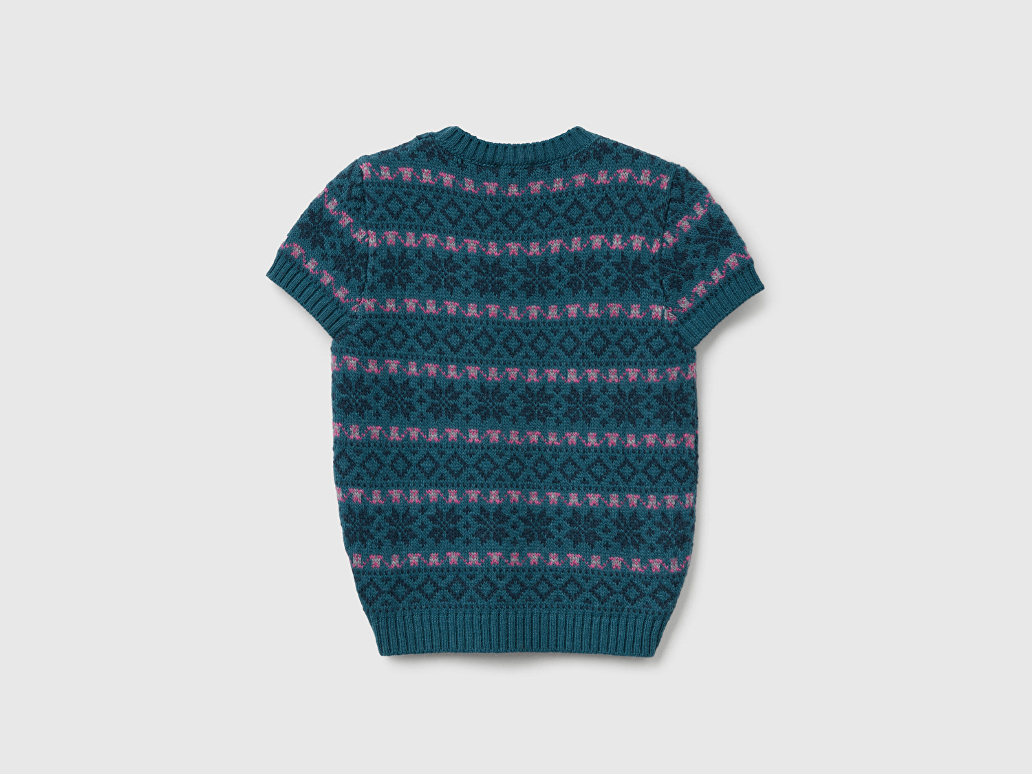 Benetton Kadın Yeşil  Yün Alpaka Karışımlı Jakarlı Kısa Kollu Stranger Things Kazak