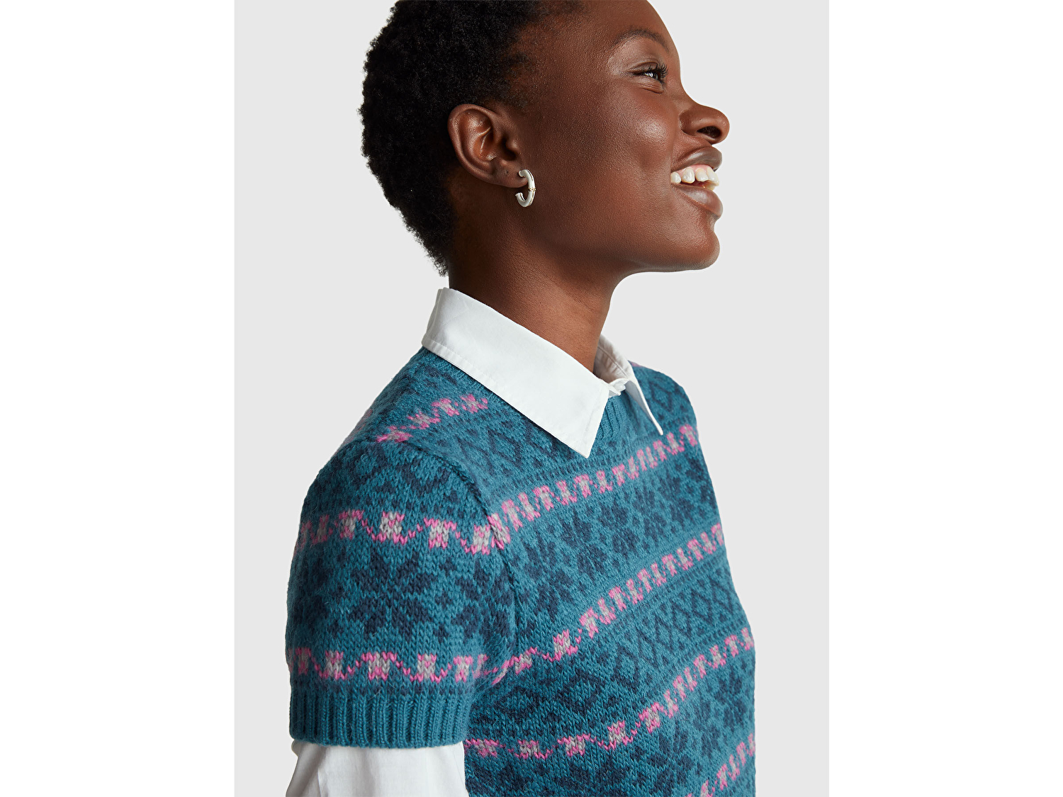 Benetton Kadın Yeşil  Yün Alpaka Karışımlı Jakarlı Kısa Kollu Stranger Things Kazak