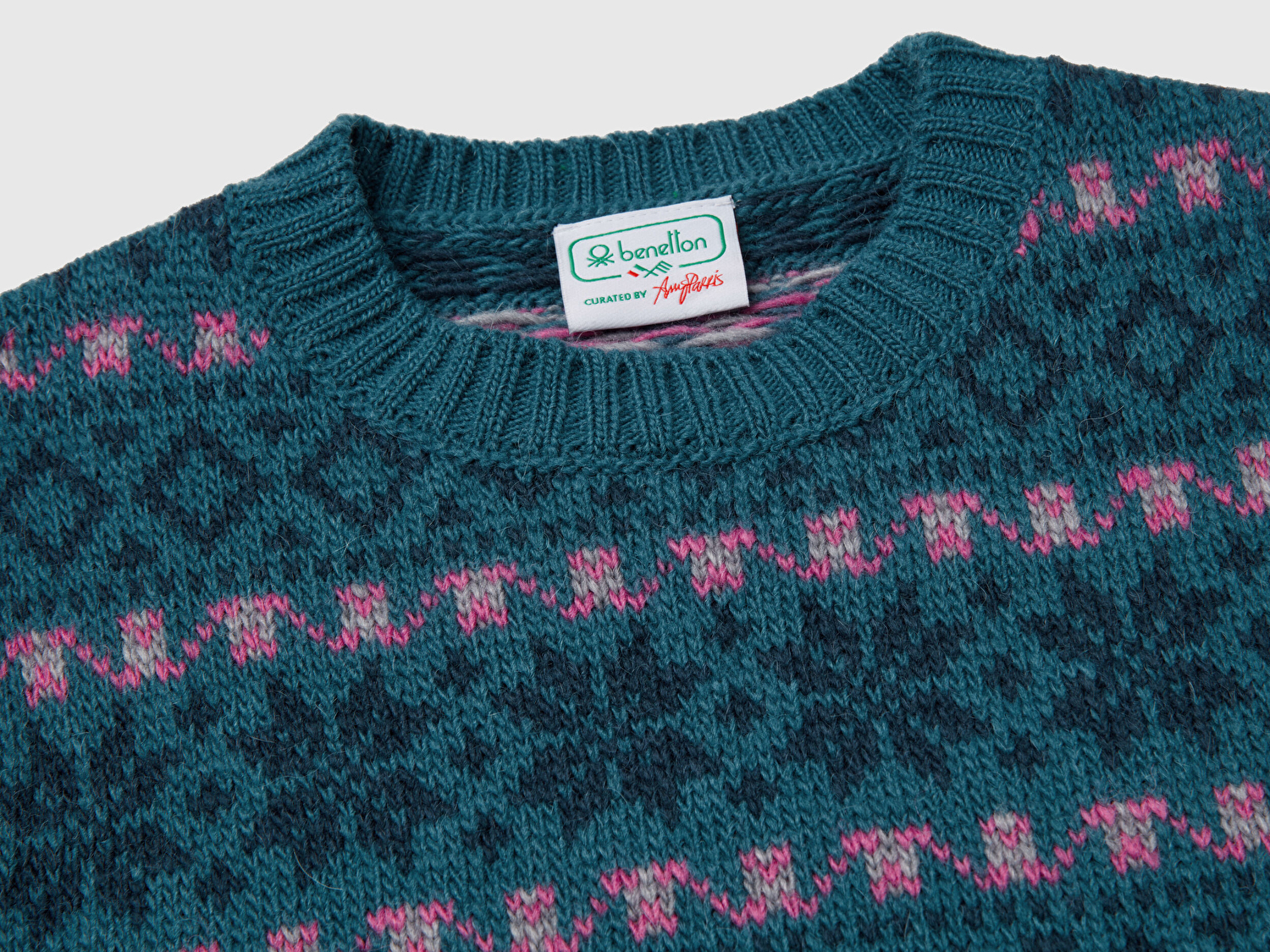 Benetton Kadın Yeşil  Yün Alpaka Karışımlı Jakarlı Kısa Kollu Stranger Things Kazak