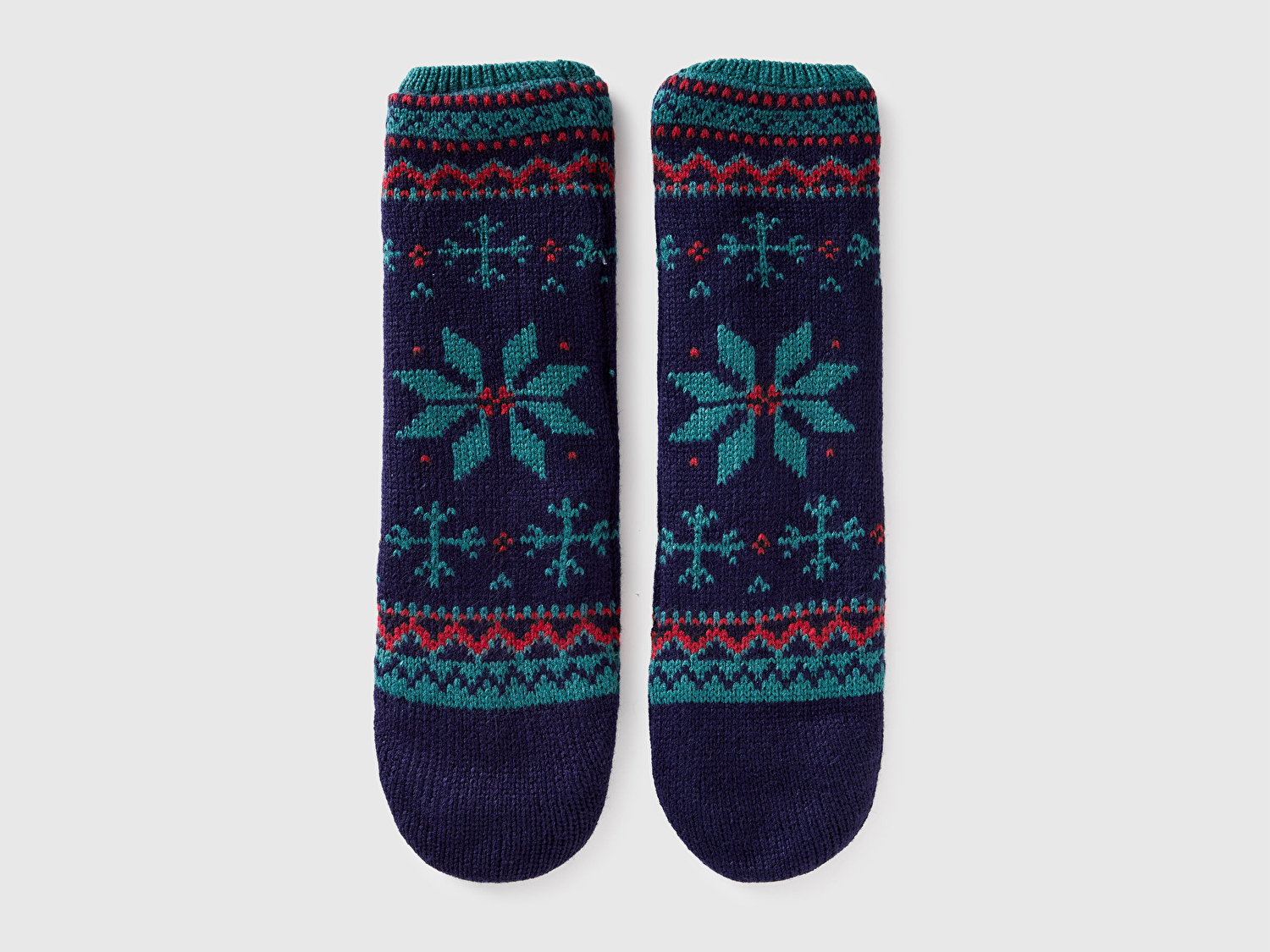 Benetton Unisex Yeşil Yılbaşı Desenli Kalın Örgü Çorap