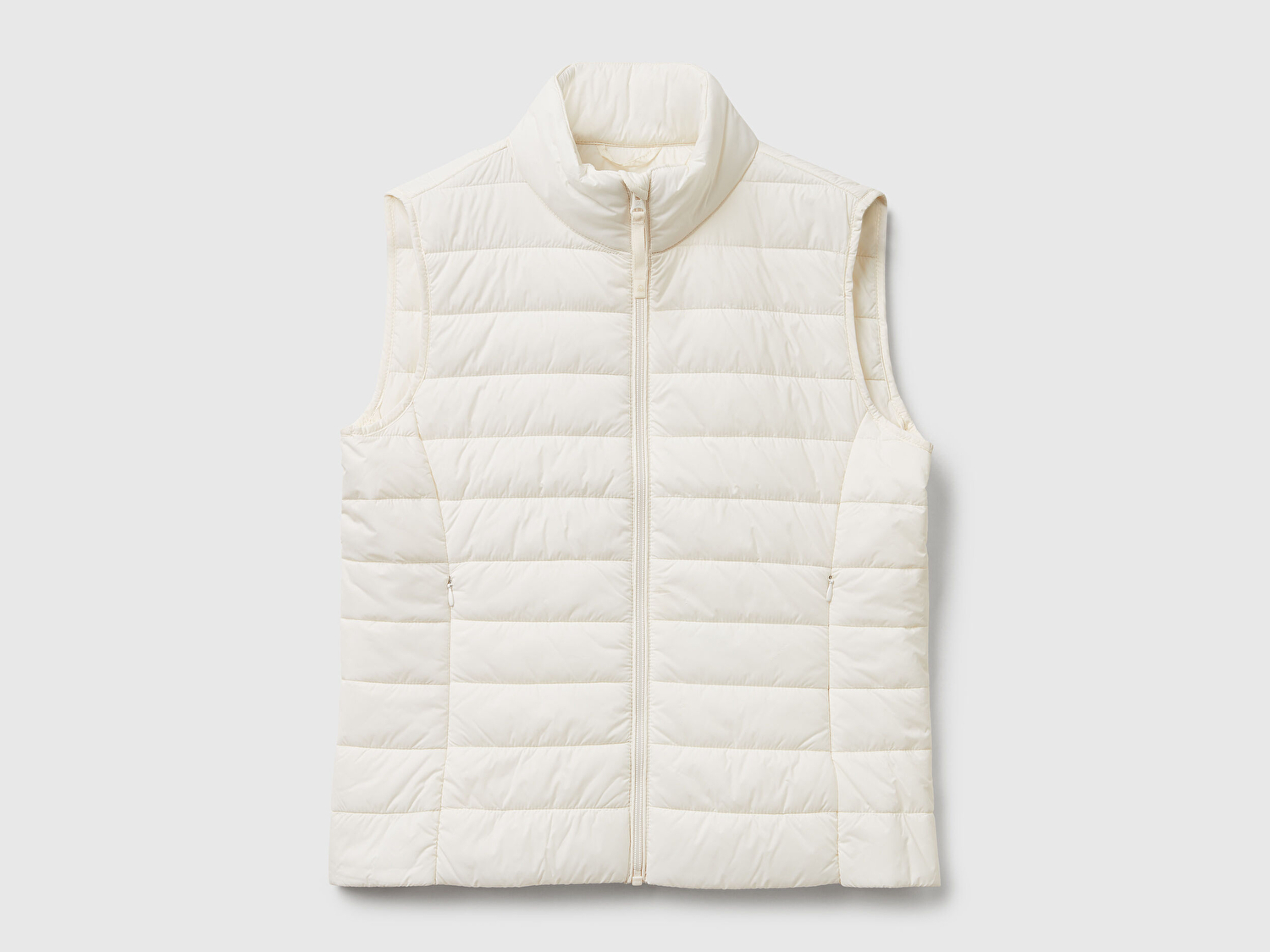 Benetton Kadın Krem Polyester Dolgulu Fermuarlı Slim Fit Pufa Yelek