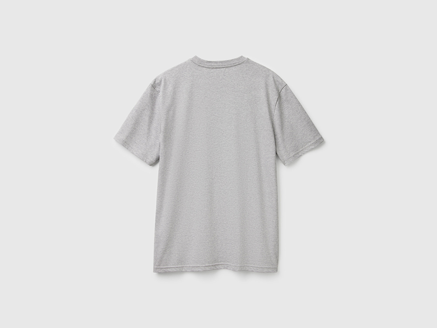 Benetton Erkek Gri Melanj %100 Koton Logolu Bisiklet Yaka T-Shirt