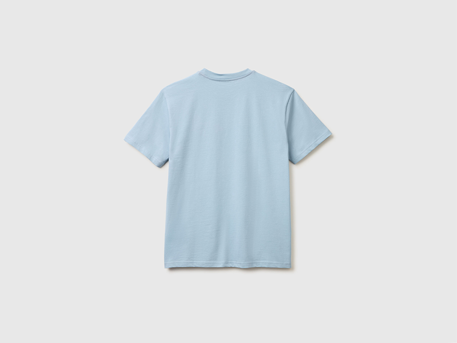 Benetton Erkek Açık Mavi %100 Koton Logolu Bisiklet Yaka T-Shirt