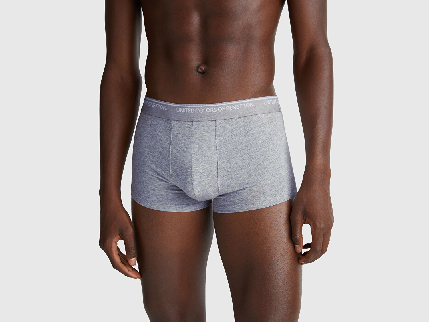 Benetton Erkek Gri Melanj Pamuk Karışımlı Beli Logo Baskılı Tek Renk Boxer