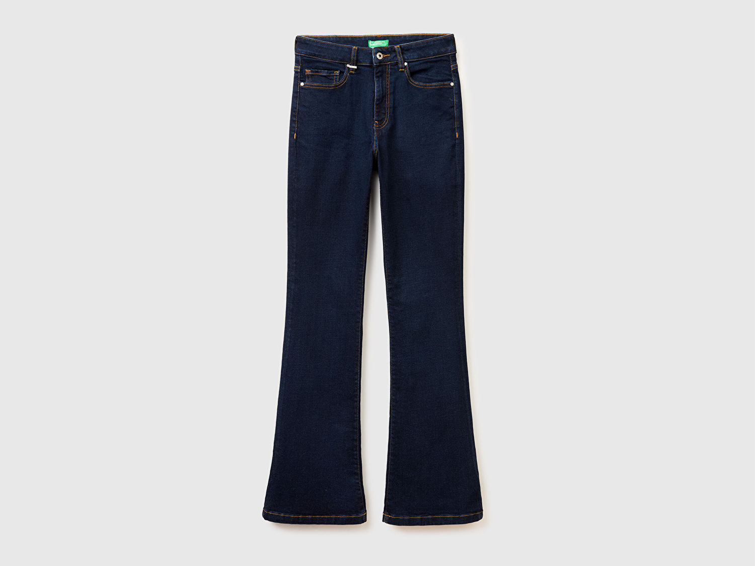 Benetton Kadın Koyu Mavi Pamuk Karışımlı Normal Bel İspanyol Paça Denim Pantolon