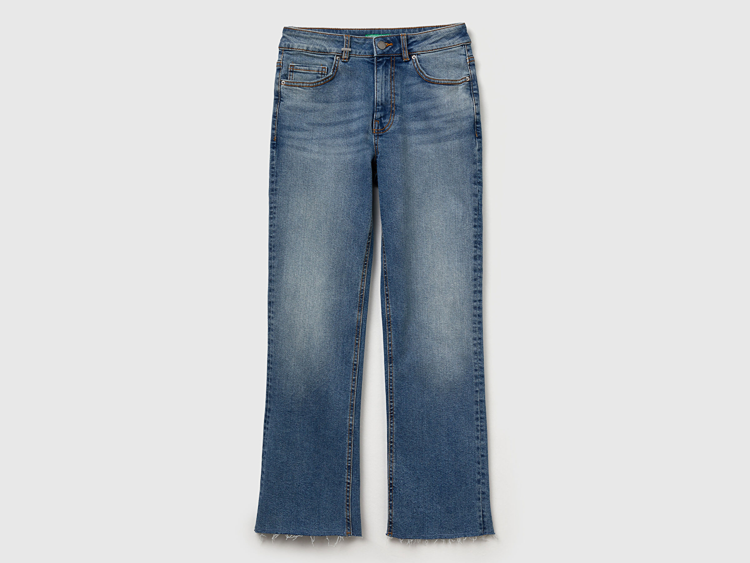 Benetton Kadın Açık Mavi Streç Pamuklu Paçası Kesik Geniş Paça Denim Pantolon
