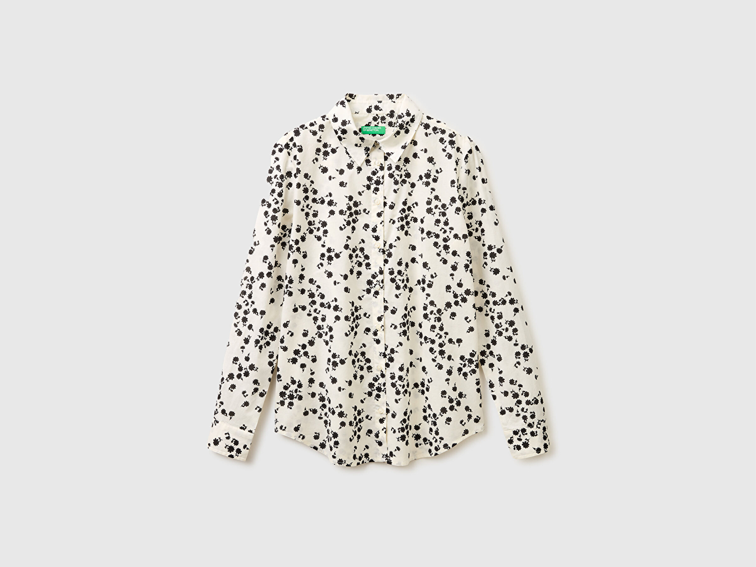 Benetton Kadın Haki %100 Pamuk Desenli  Regular Fit Gömlek