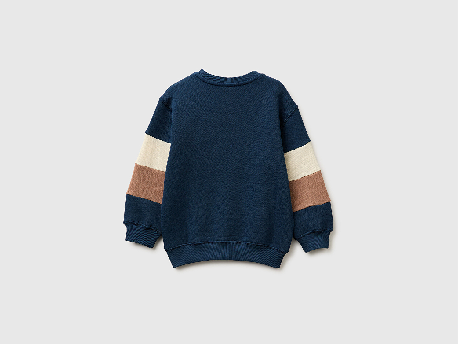 Benetton Erkek Bebek Koyu Lacivert Kol Detaylı Renk Bloklu Logo Etiketli Bisiklet Yaka Sweatshirt