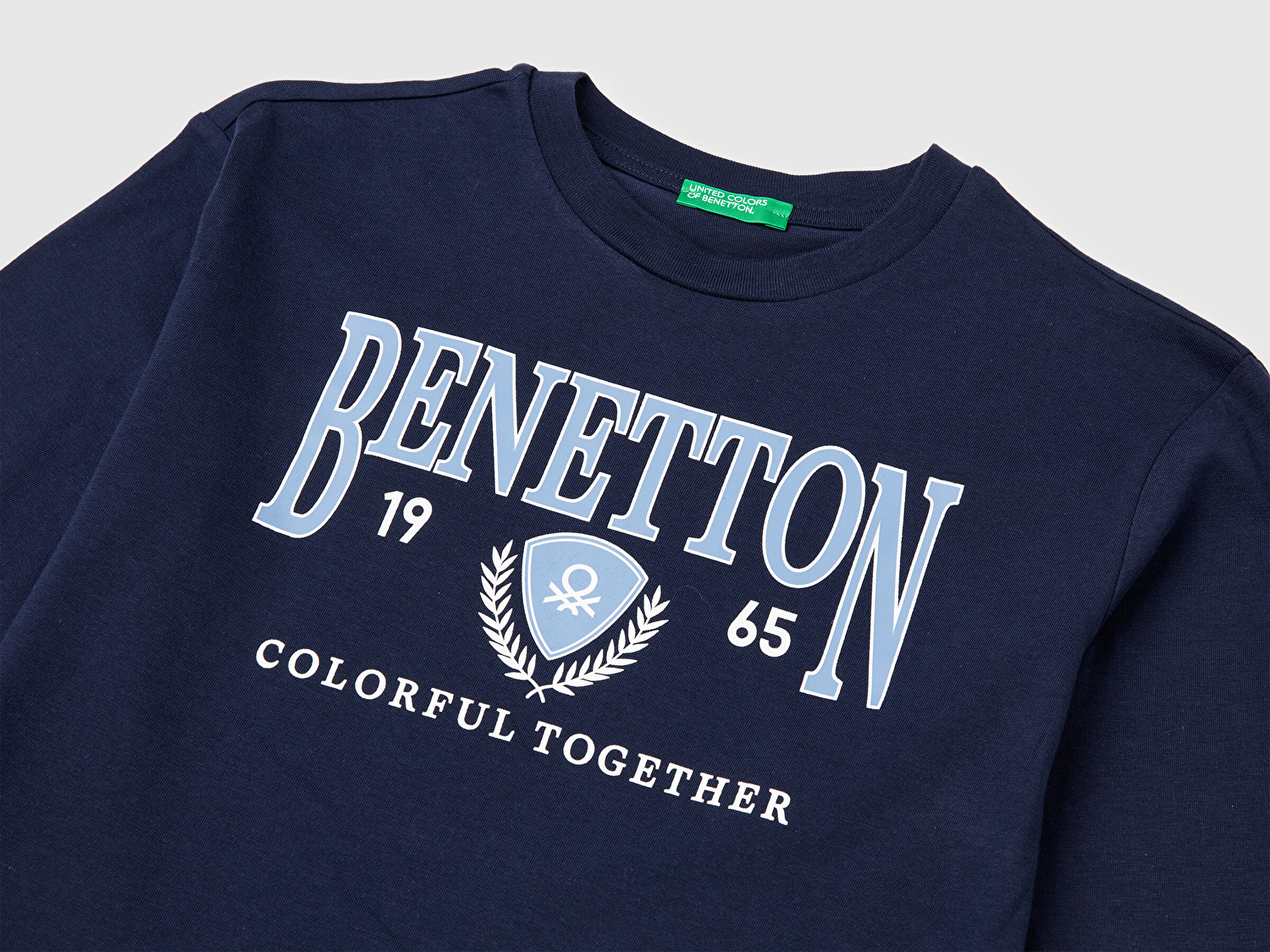 Benetton Erkek Çocuk Lacivert Önü Logo Baskılı Bisiklet Yaka Uzun Kollu T-Shirt