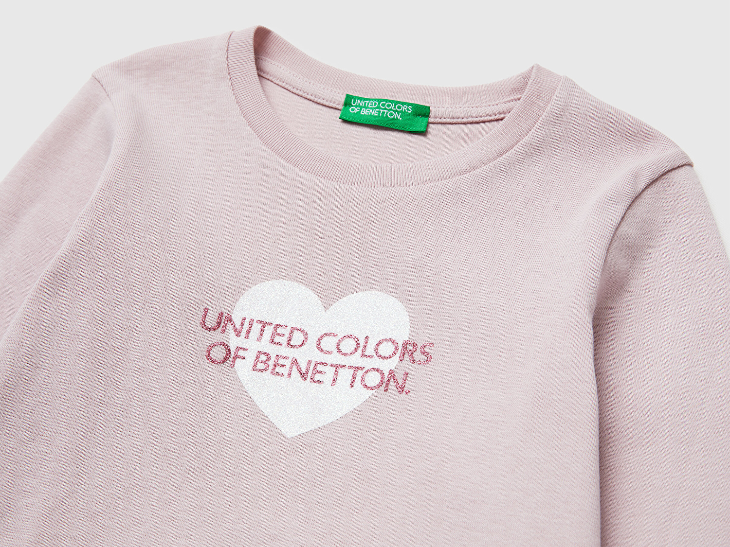 Benetton Kız Bebek Gül Kurusu Simli Renkli Grafik Baskılı Yuvarlak Yaka Uzun Kollu T-Shirt