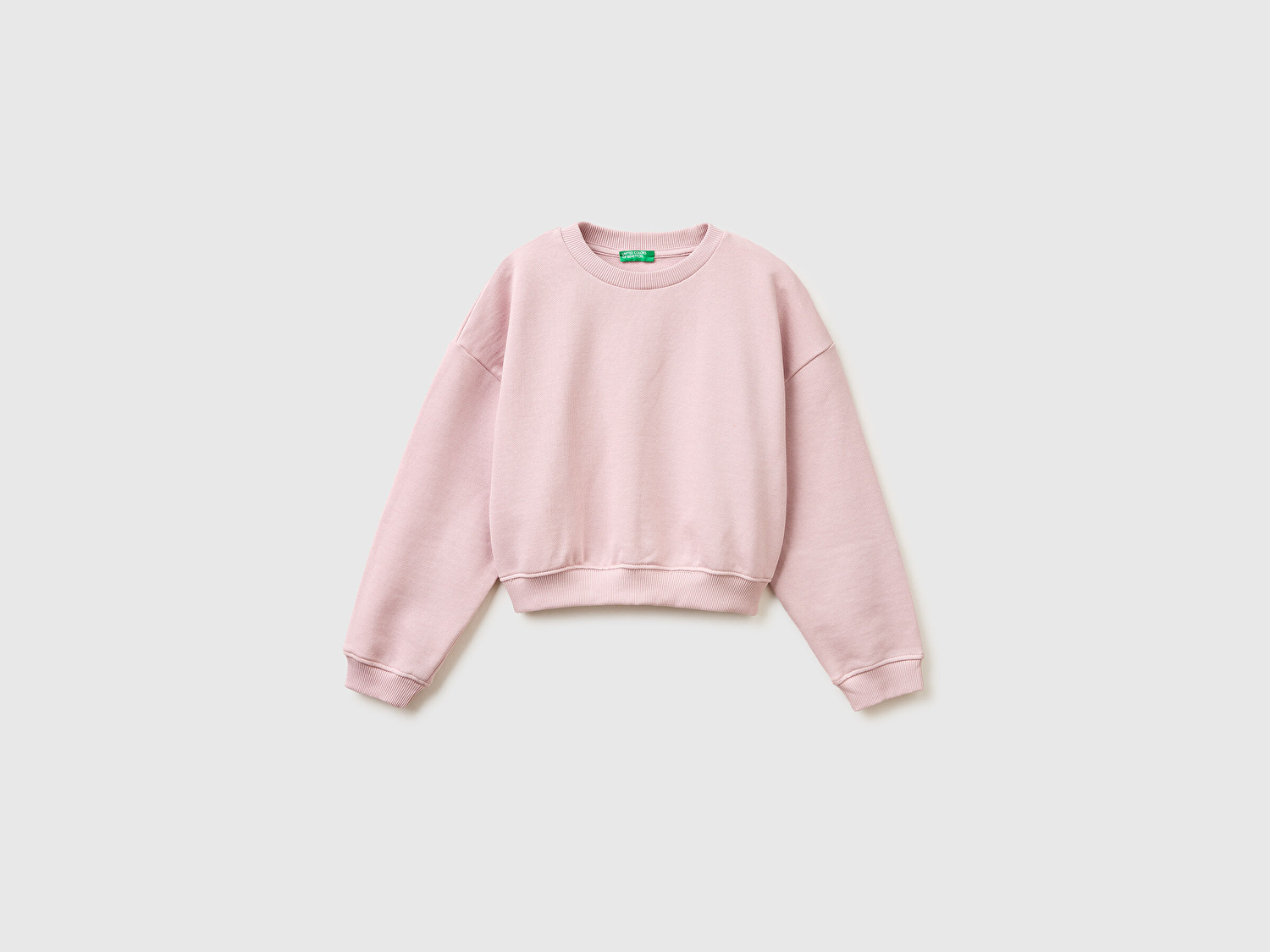 Benetton Kız Çocuk Gül Kurusu Arkası Logo Etiketli Oversize Yuvarlak Yaka Sweatshirt