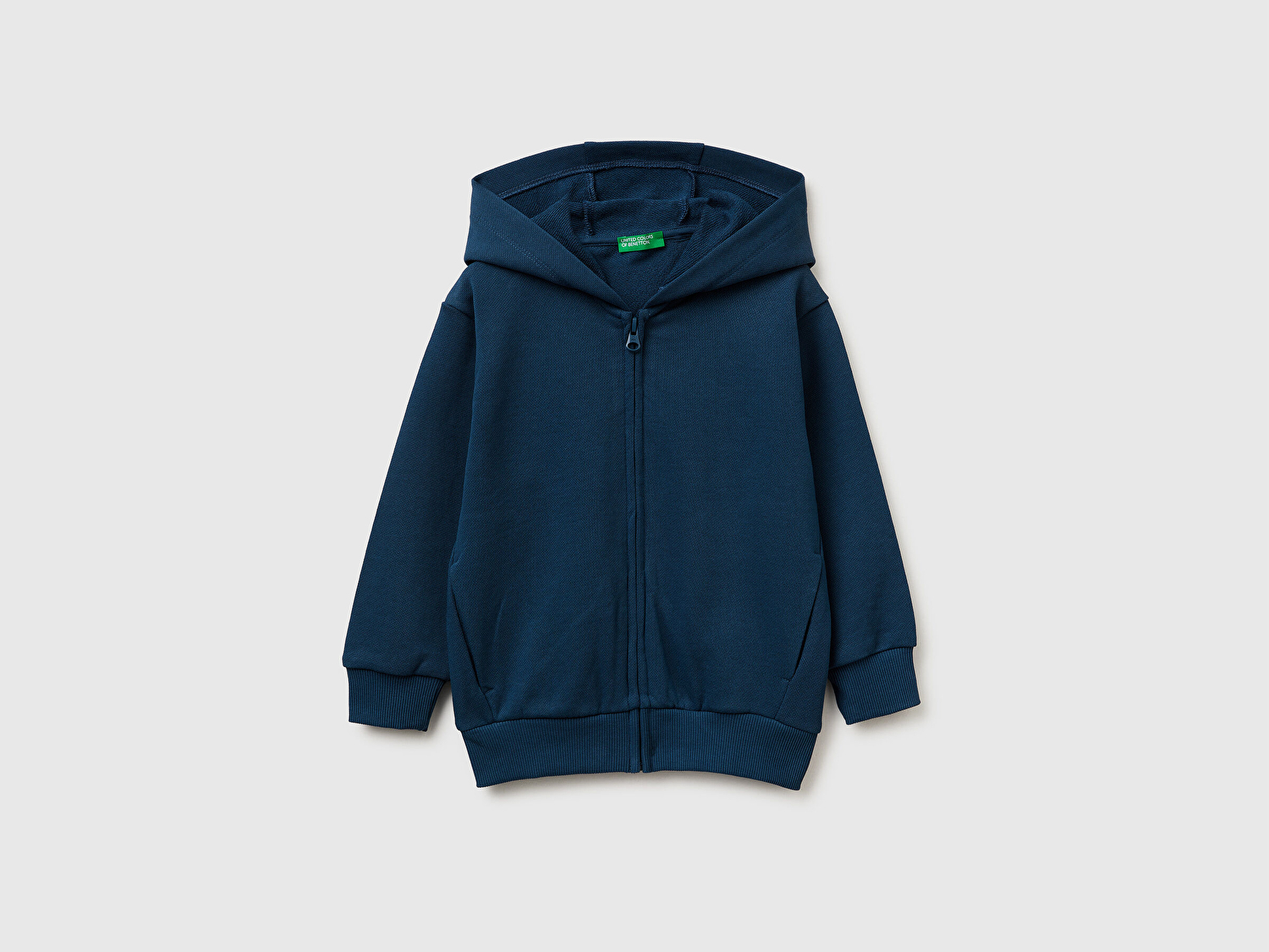 Benetton Erkek Bebek Koyu Lacivert Arkası Baskılı Fermuarlı Kapüşonlu Sweatshirt