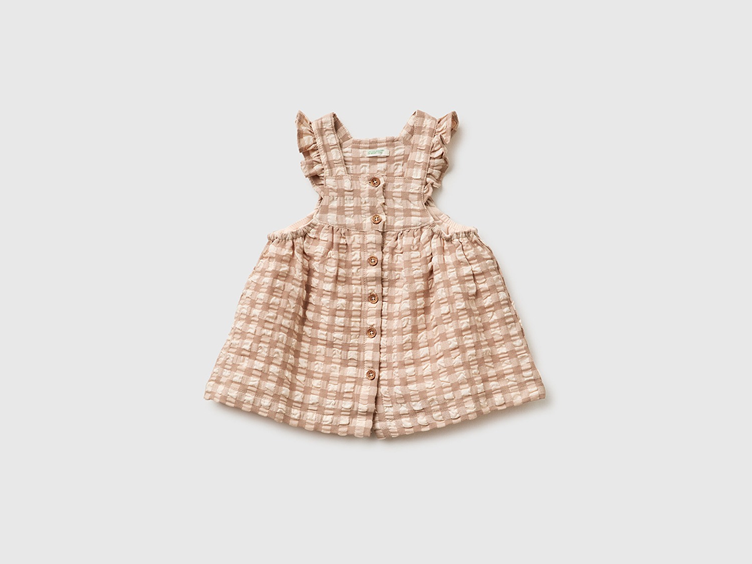 Benetton Bebek Krem Fırfırlı Askılı Nakışlı Muslin Elbise