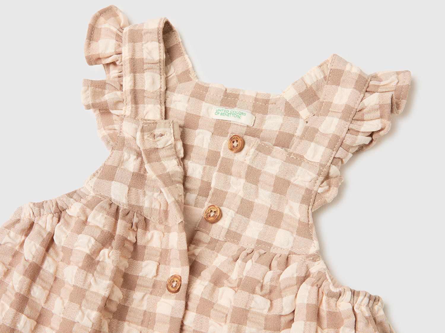 Benetton Bebek Krem Fırfırlı Askılı Nakışlı Muslin Elbise