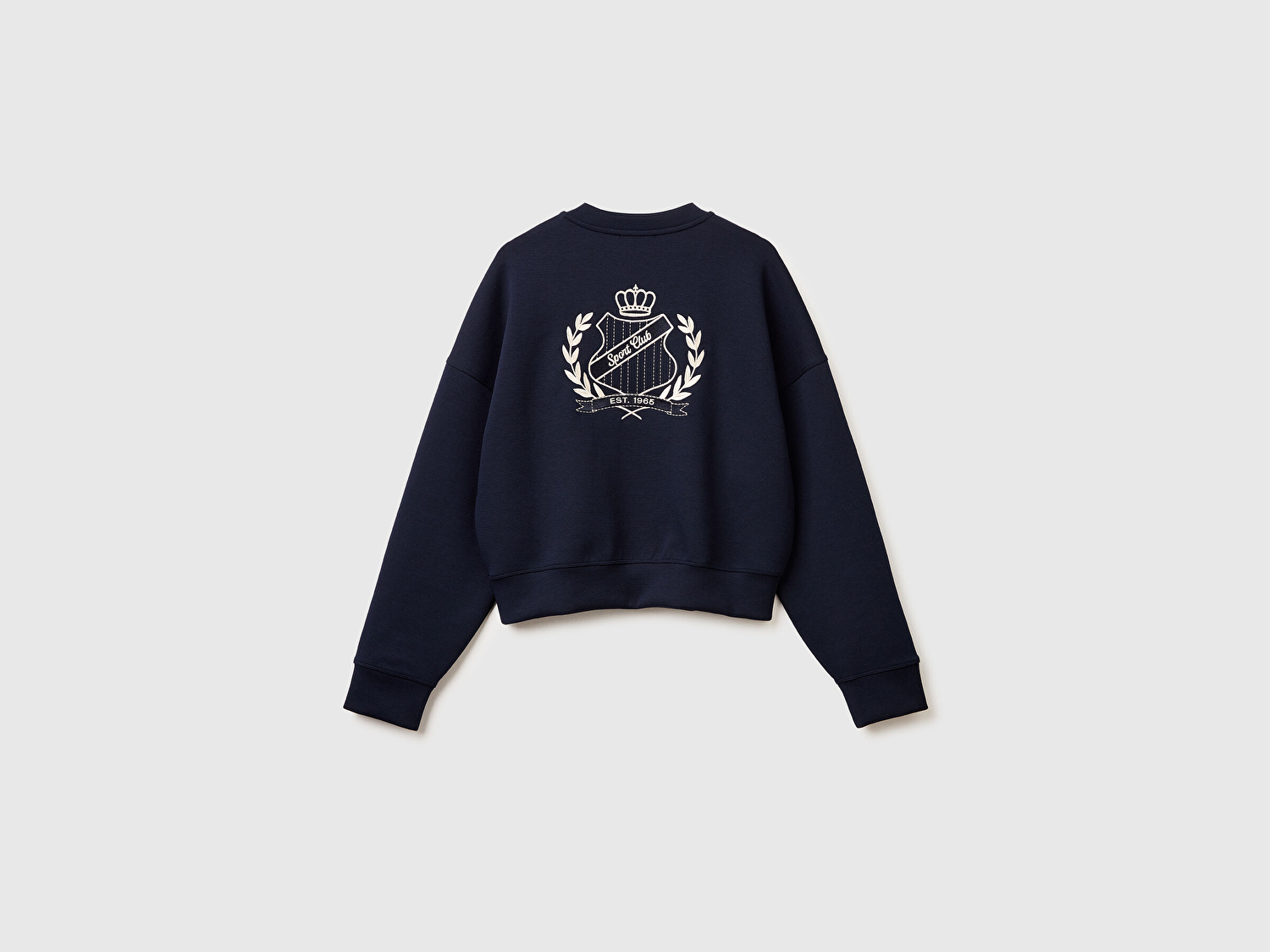 Benetton Kadın Lacivert Pamuk ve Modal Karışımlı Arkası İşlemeli Bisiklet Yaka Sweatshirt