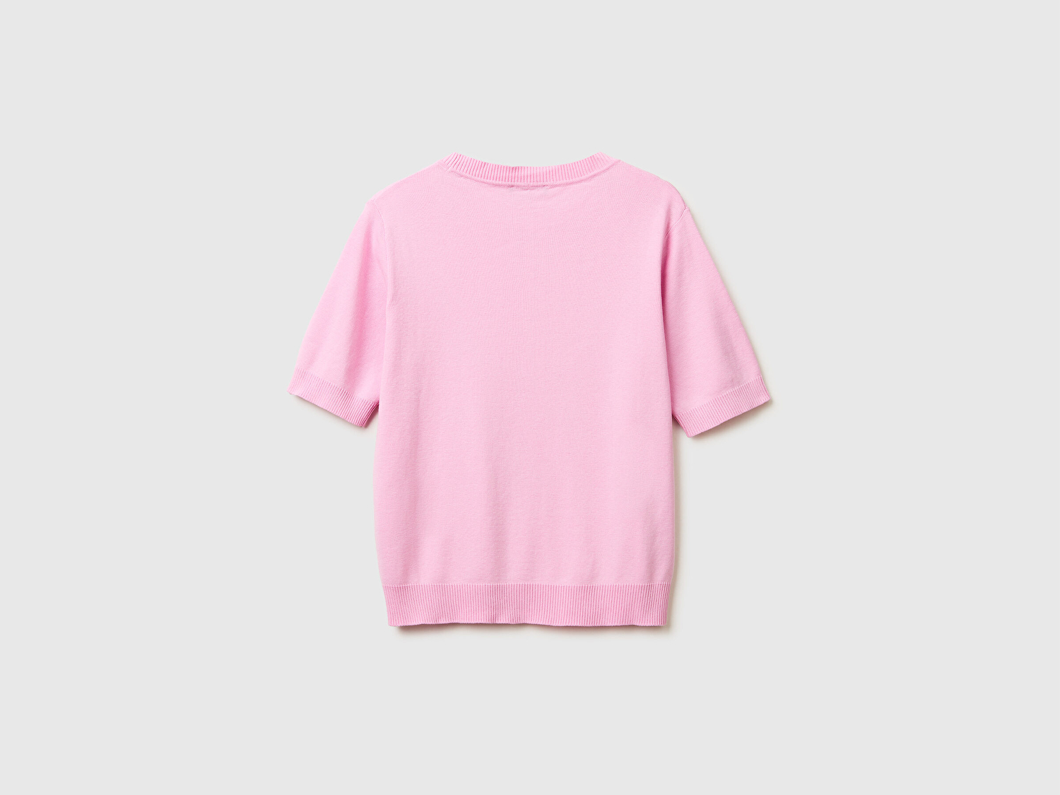 Benetton Kadın Pembe %100 Pamuk Kısa Kollu Regular Fit Bisiklet Yaka Kazak