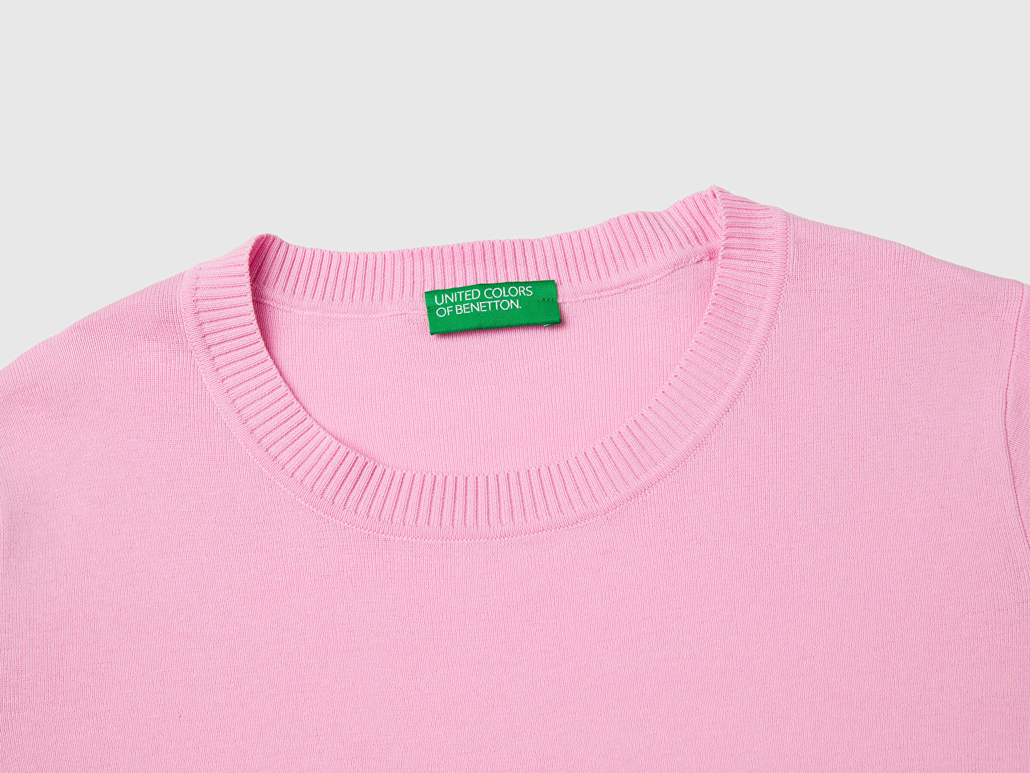 Benetton Kadın Pembe %100 Pamuk Kısa Kollu Regular Fit Bisiklet Yaka Kazak