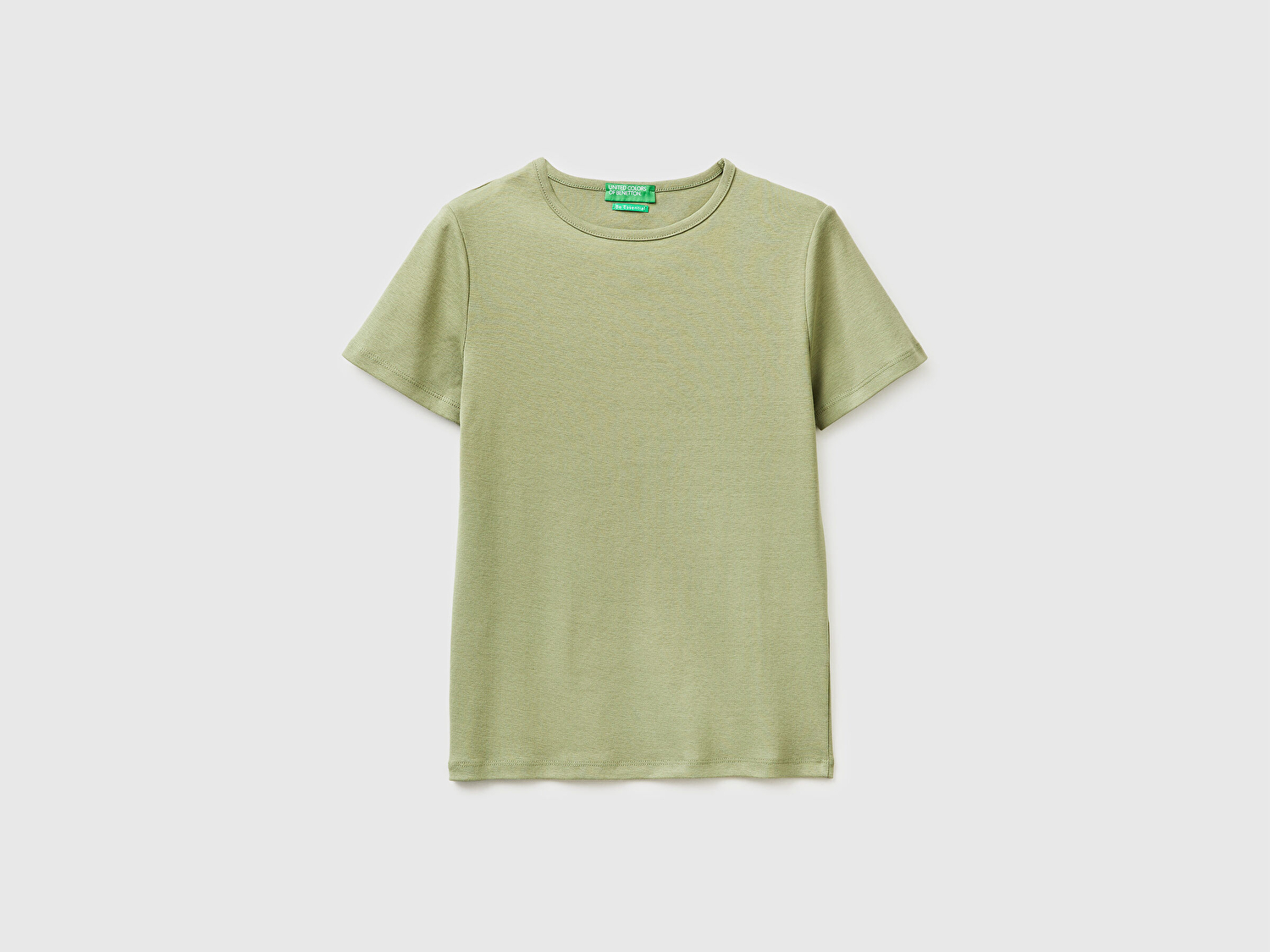 Benetton Kadın Haki %100 Pamuk Bisiklet Yaka T-Shirt