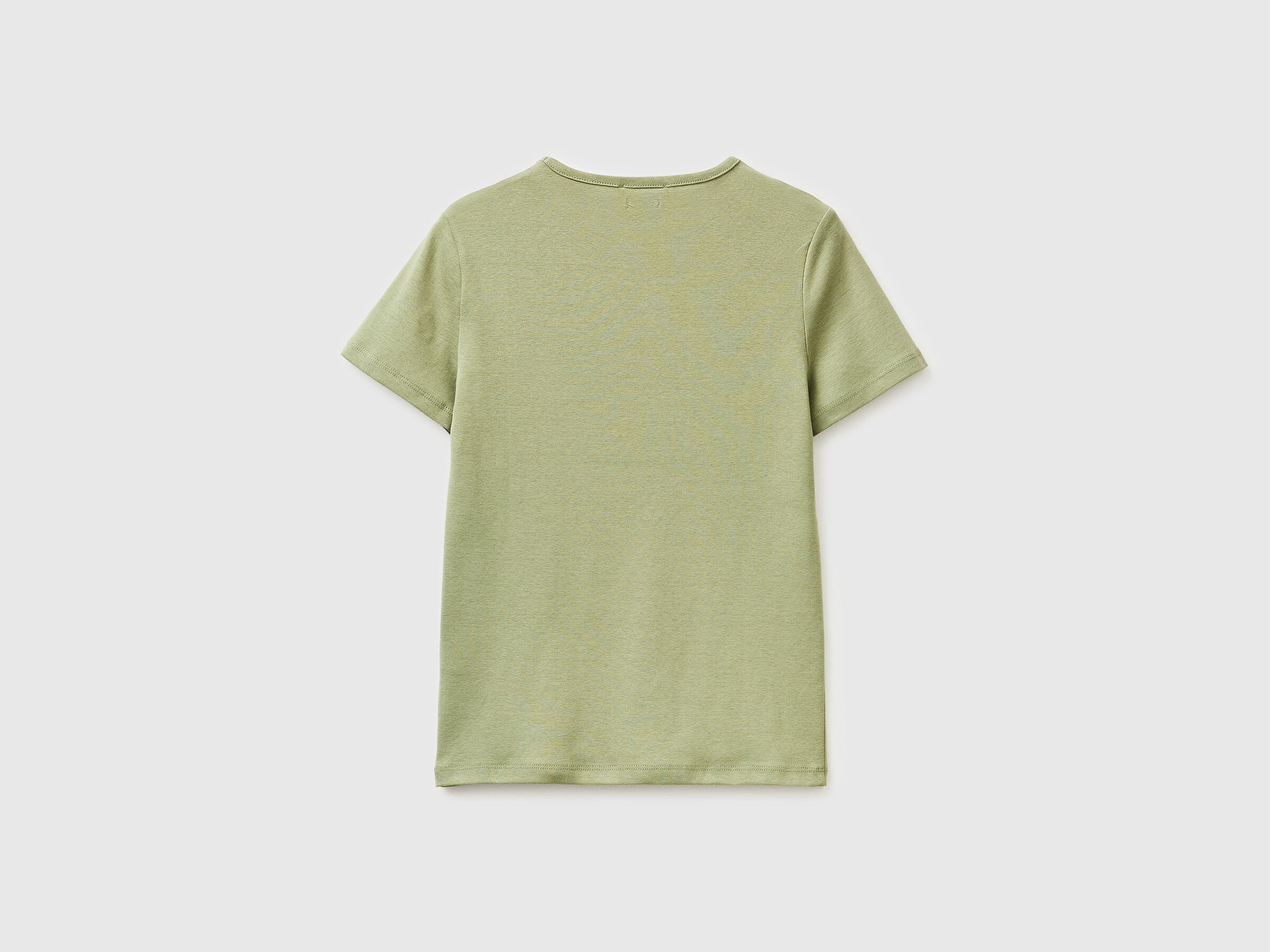 Benetton Kadın Haki %100 Pamuk Bisiklet Yaka T-Shirt
