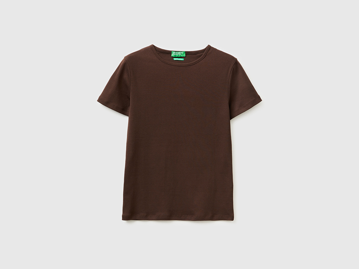 Benetton Kadın Kahverengi %100 Pamuk Bisiklet Yaka T-Shirt