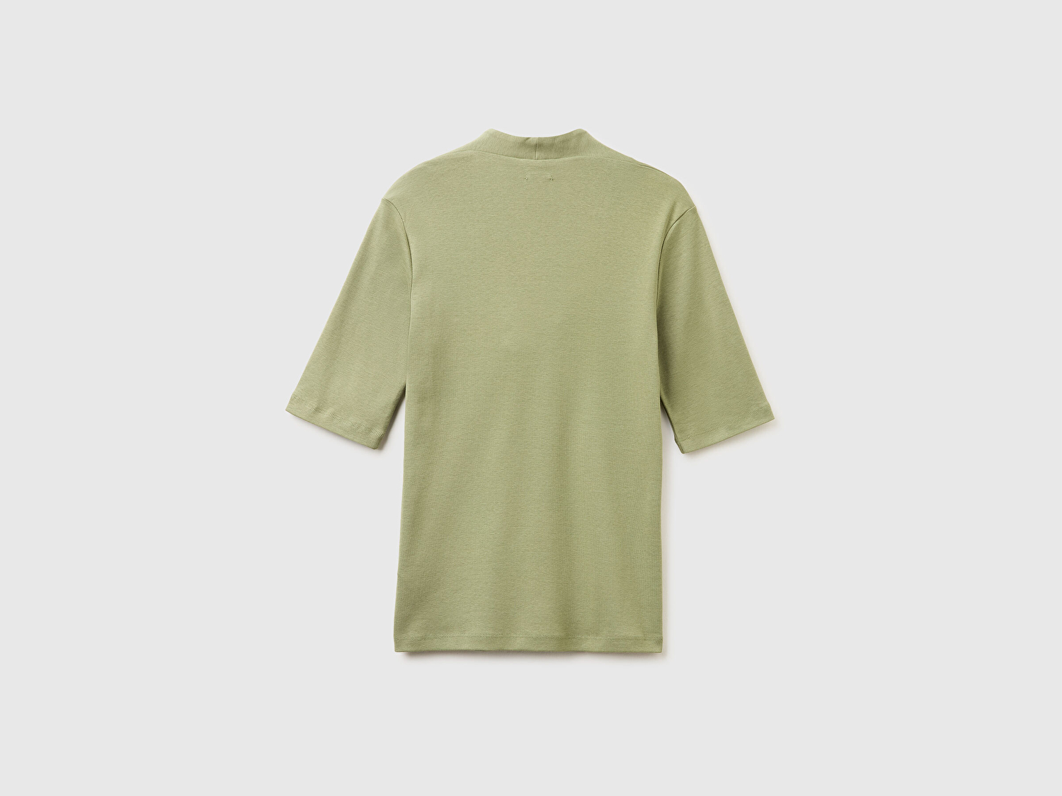 Benetton Kadın Haki %100 Pamuk Yarım Kollu Derin V Yaka T-Shirt