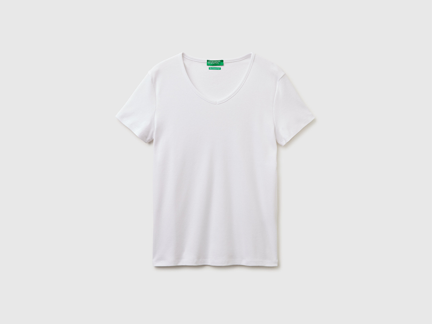 Benetton Kadın Beyaz %100 Pamuk Geniş V Yaka T-Shirt