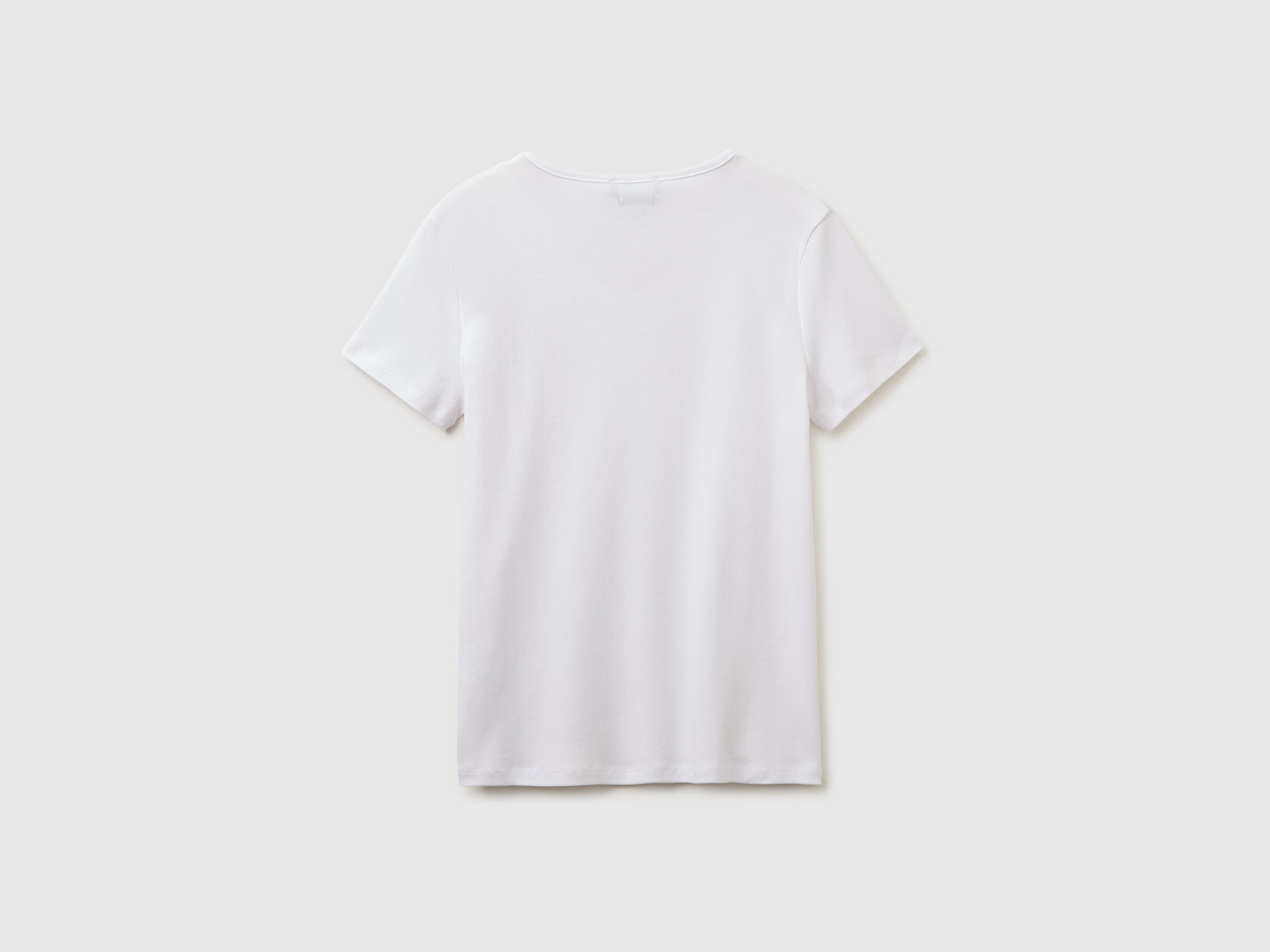 Benetton Kadın Beyaz %100 Pamuk Geniş V Yaka T-Shirt