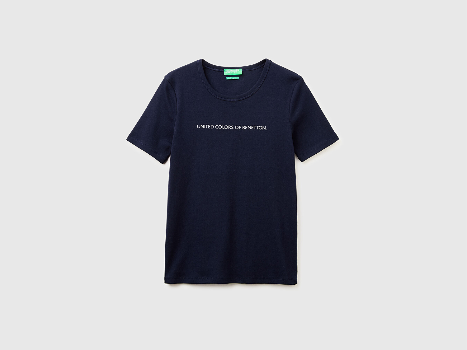 Benetton Kadın Lacivert %100 Pamuk Logo Baskılı Bisiklet Yaka T-Shirt