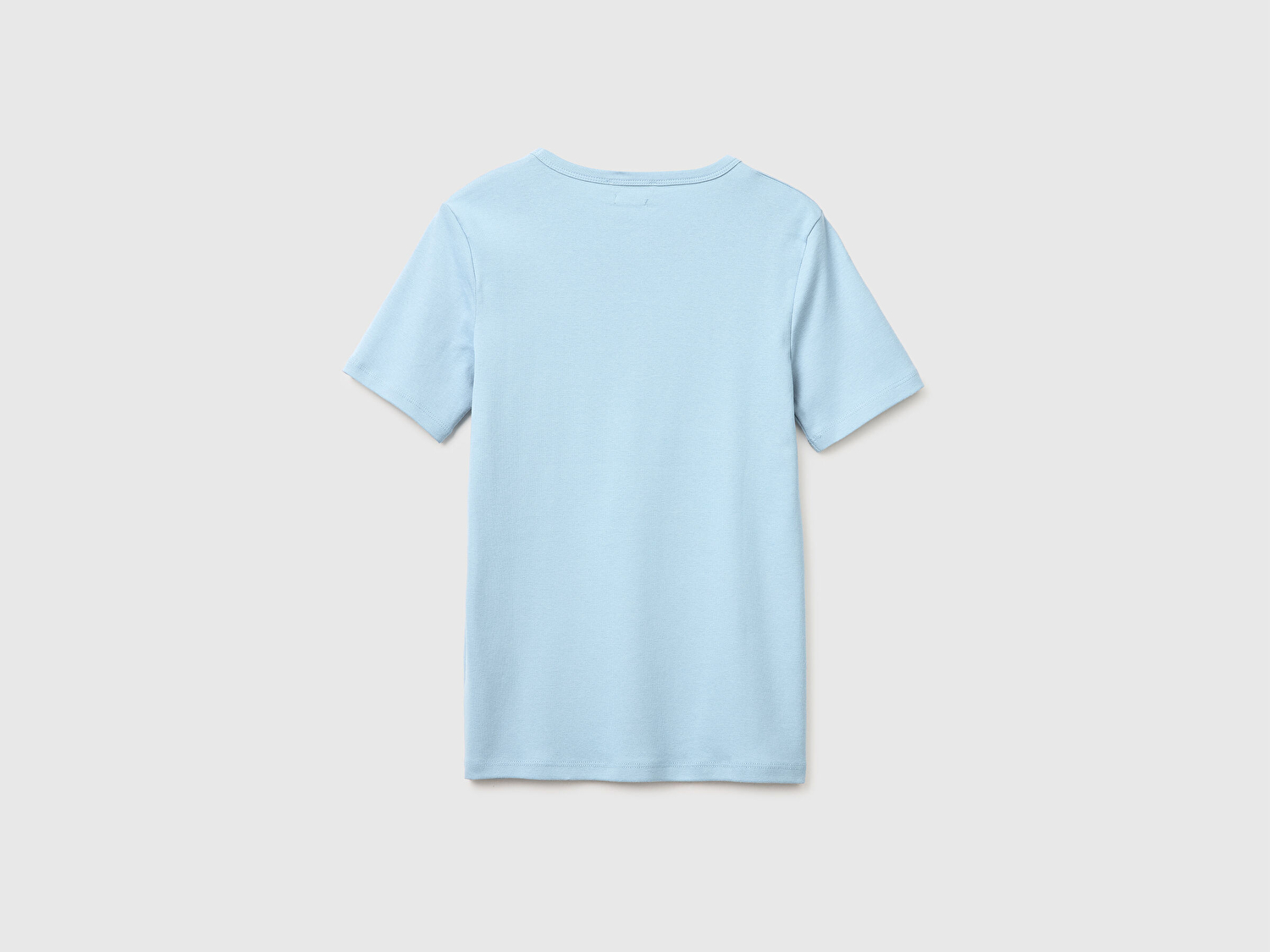 Benetton Kadın Açık Mavi %100 Pamuk Logo Baskılı Bisiklet Yaka T-Shirt