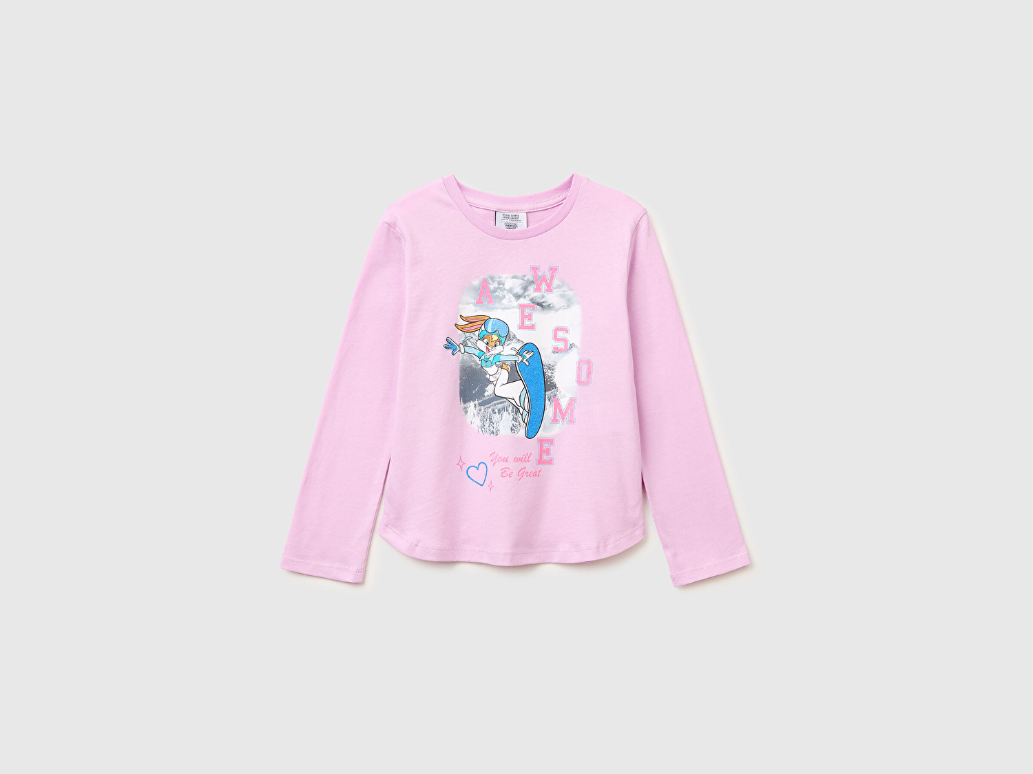 Benetton Kız Çocuk Pembe Looney Tunes Baskılı Uzun Kollu Yuvarlak Yaka T-Shirt