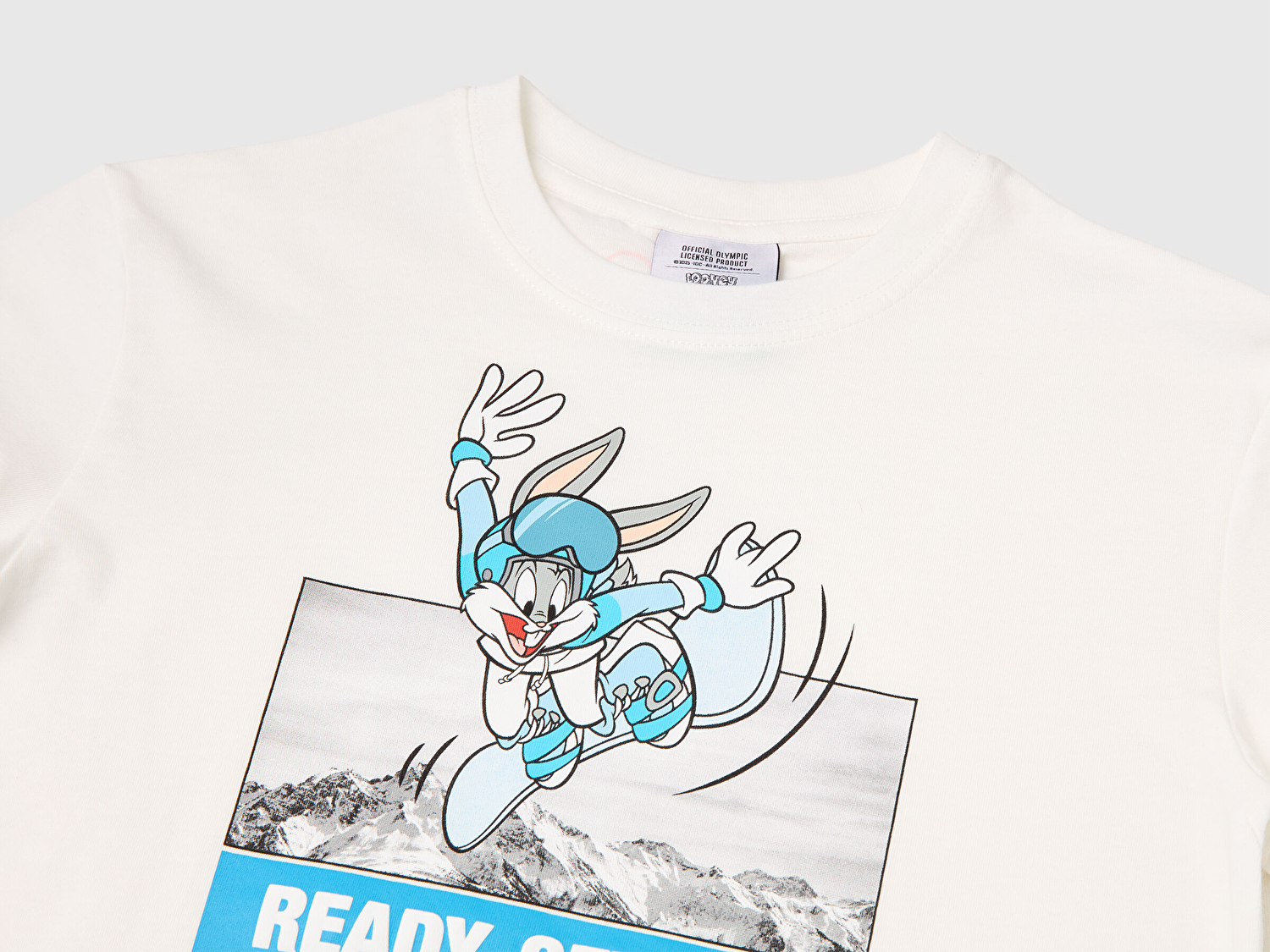 Benetton Erkek Çocuk Beyaz Baskılı Bisiklet Yaka Uzun Kollu T-Shirt