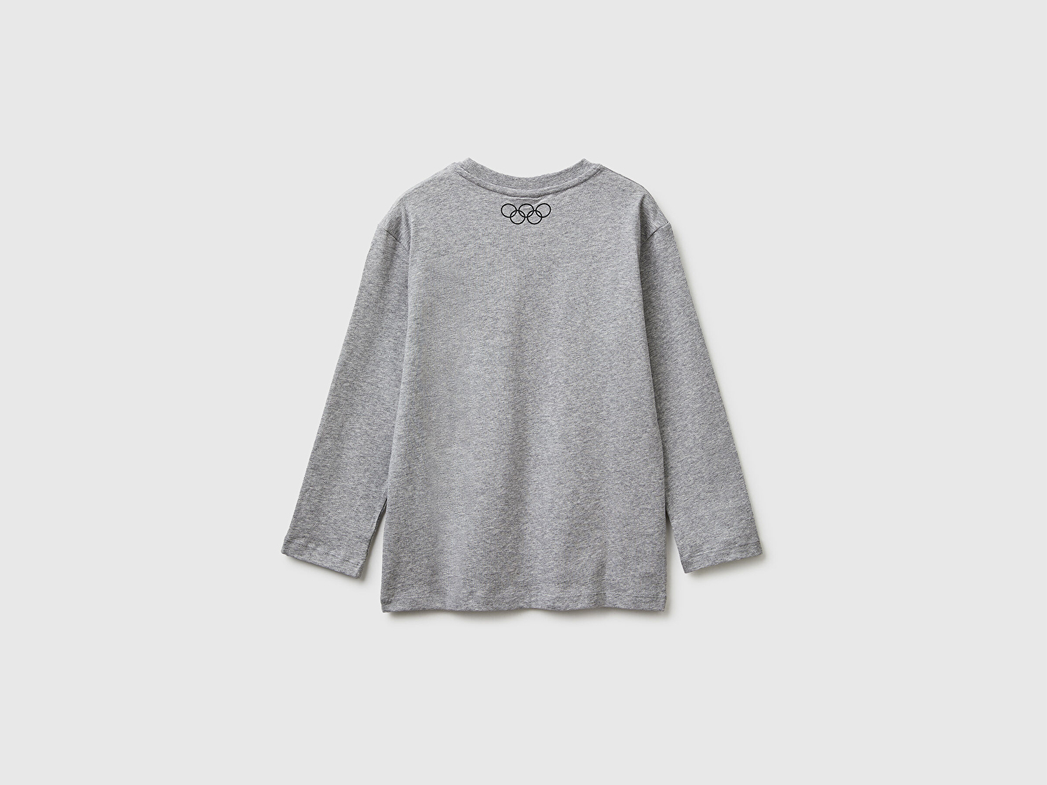 Benetton Erkek Çocuk Gri melanj Baskılı Bisiklet Yaka Uzun Kollu T-Shirt