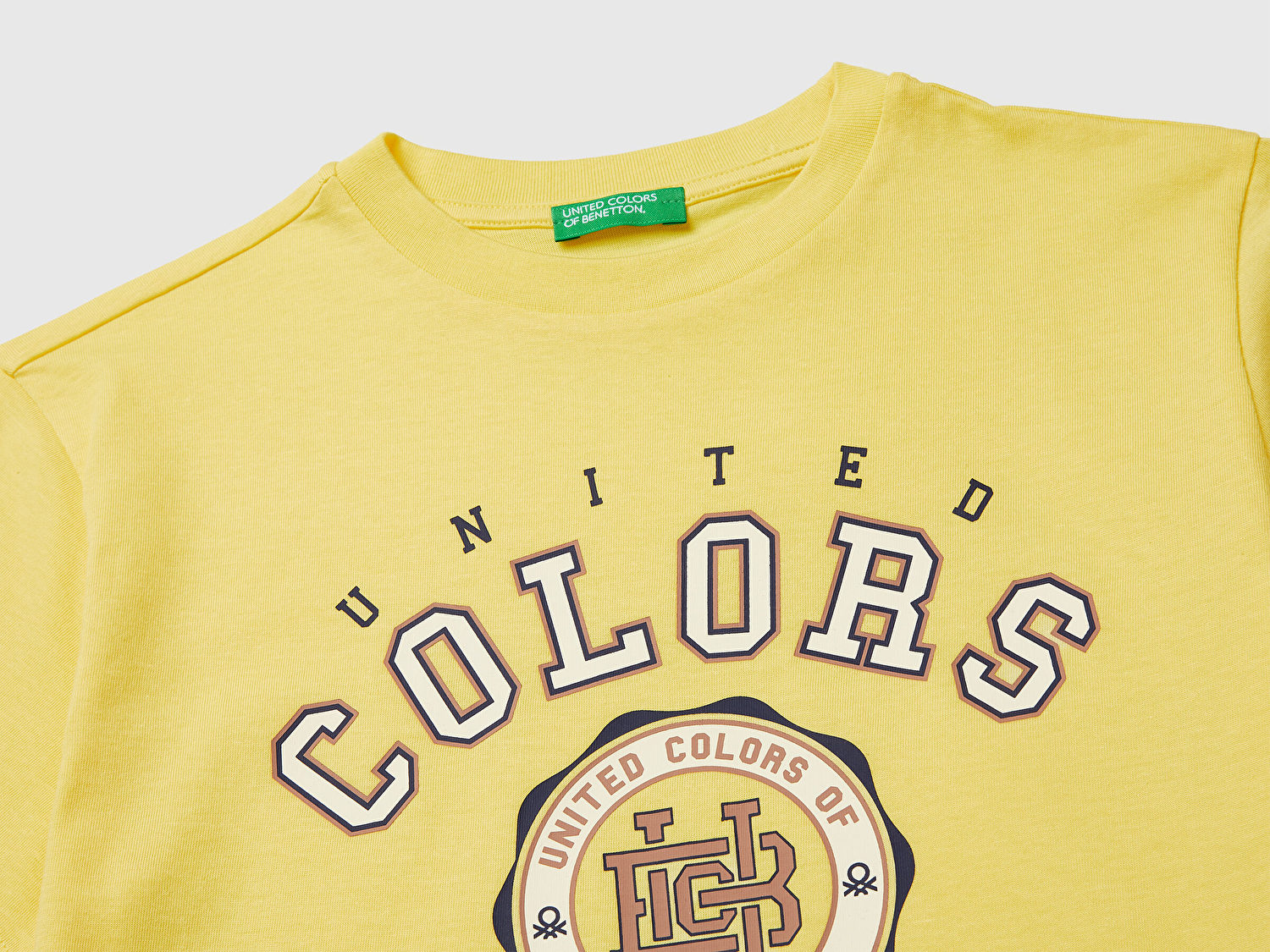 Benetton Erkek Çocuk Sarı Önü Logo Baskılı Bisiklet Yaka T-Shirt
