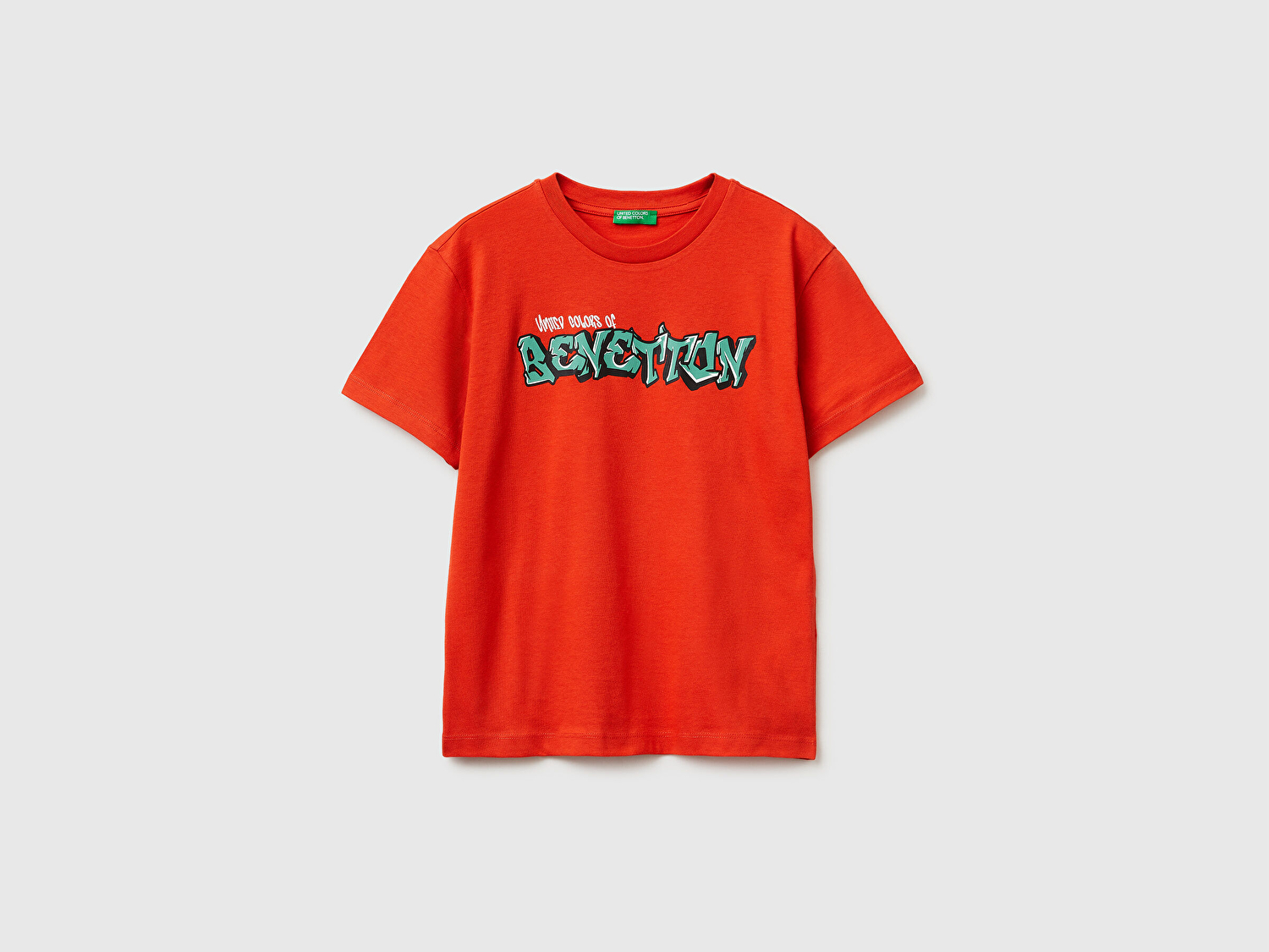 Benetton Erkek Çocuk Kırmızı Önü Logo Baskılı Bisiklet Yaka T-Shirt