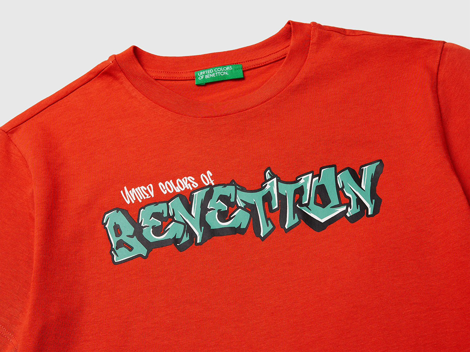 Benetton Erkek Çocuk Kırmızı Önü Logo Baskılı Bisiklet Yaka T-Shirt