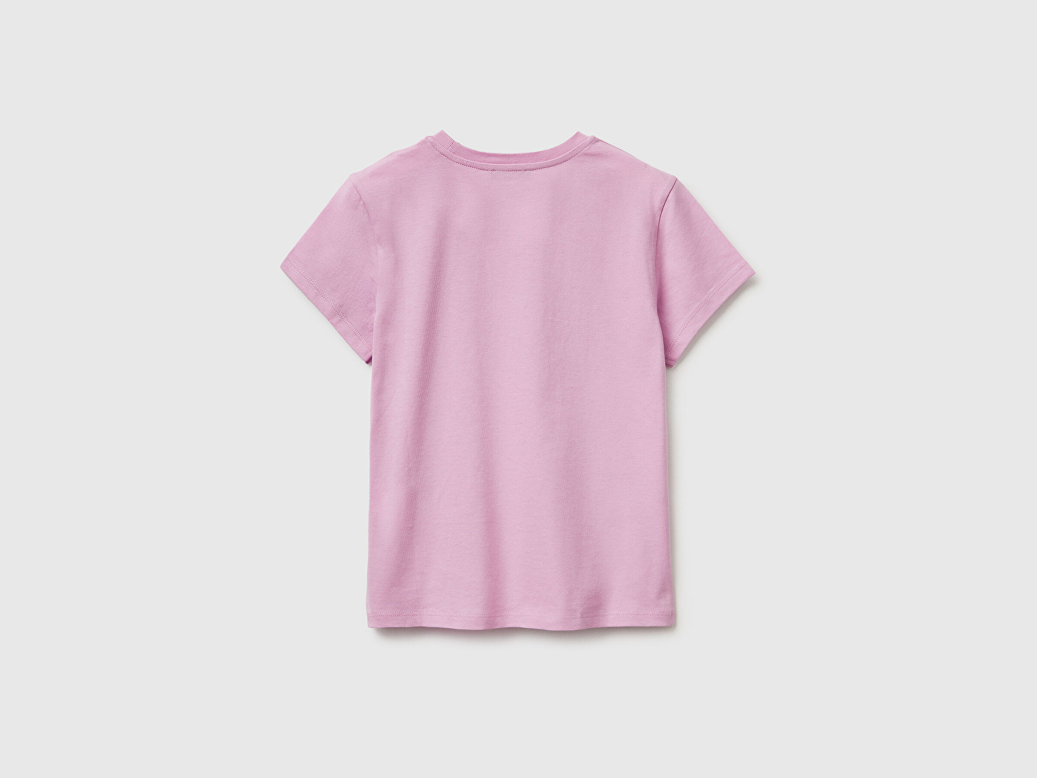Benetton Kız Çocuk Pembe Simli Logolu Bisiklet Yaka T-Shirt