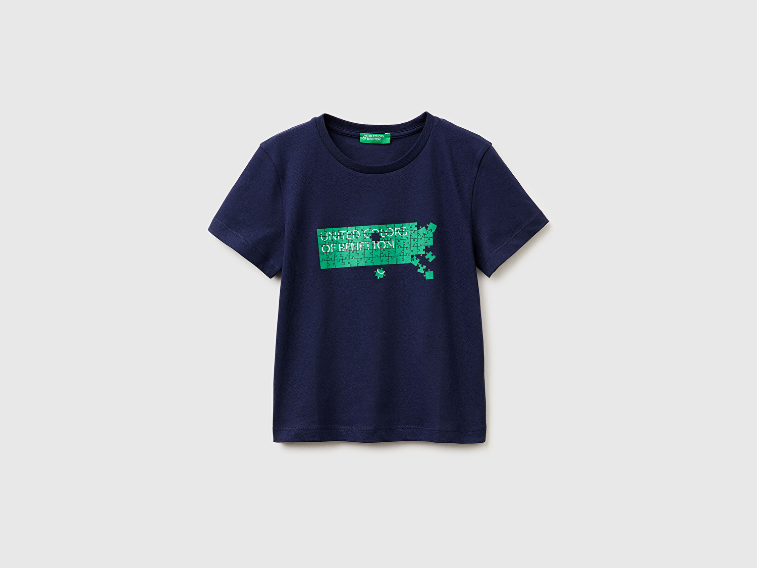 Benetton Erkek Bebek Lacivert Önü Logo Baskılı Yuvarlak Yaka T-Shirt