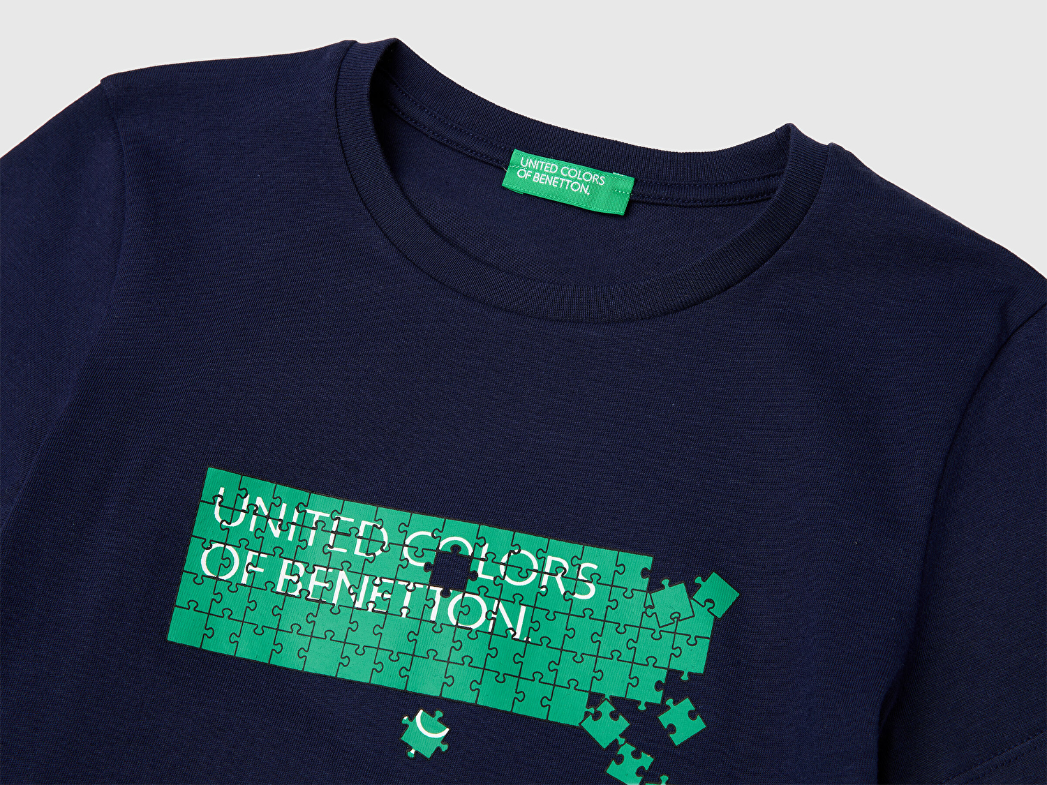 Benetton Erkek Bebek Lacivert Önü Logo Baskılı Yuvarlak Yaka T-Shirt