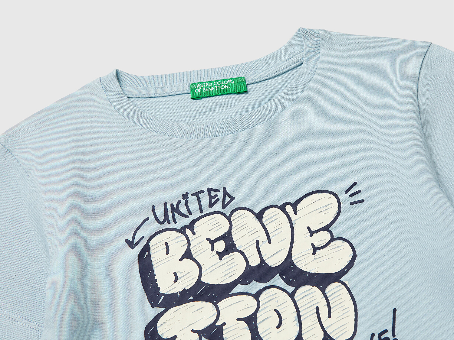 Benetton Erkek Bebek Buz Mavisi Önü Logo Baskılı Yuvarlak Yaka T-Shirt