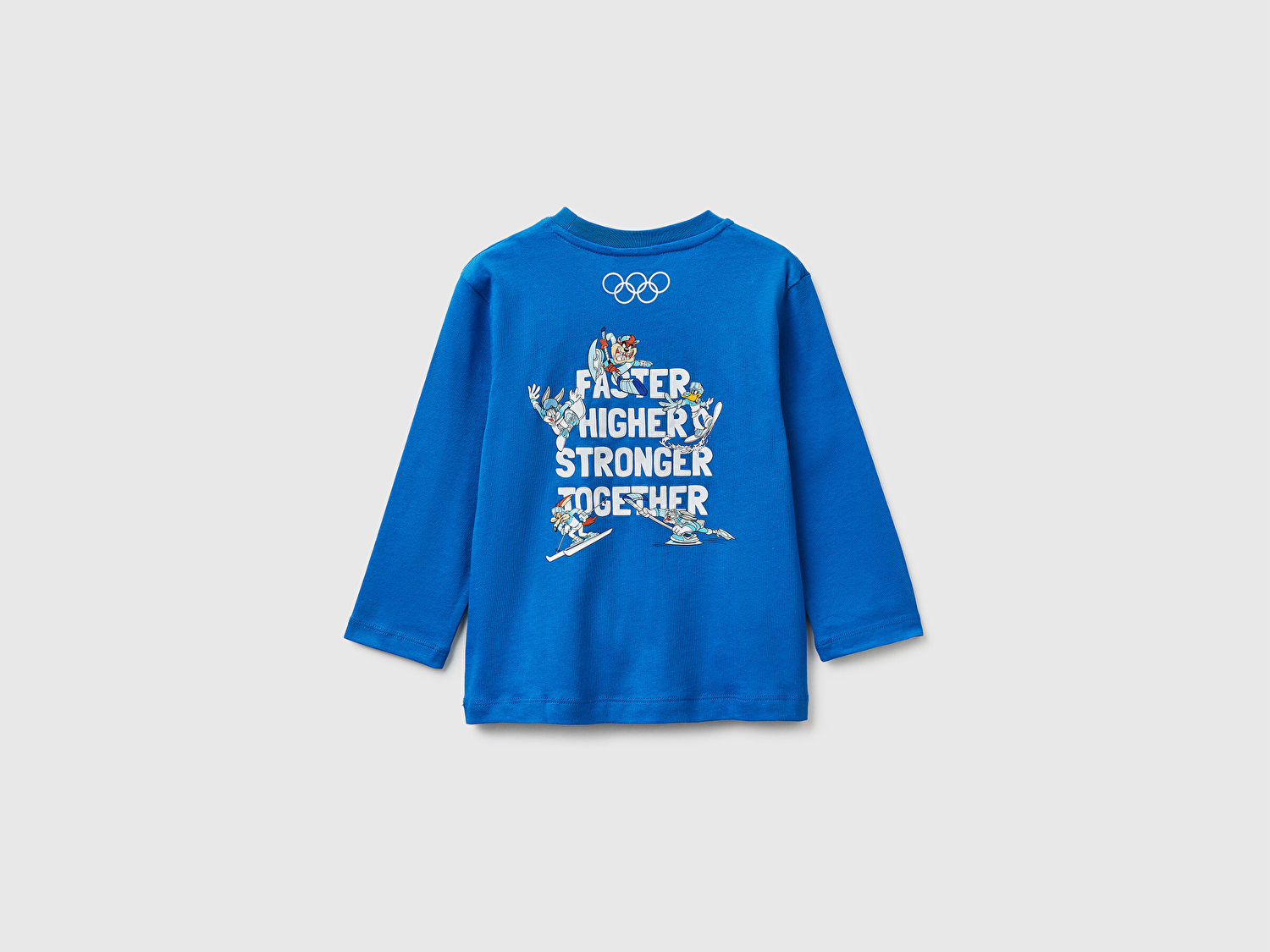 Benetton Erkek Bebek Mavi Önü ve Arkası Baskı Detaylı Bisiklet Yaka Uzun Kollu T-Shirt