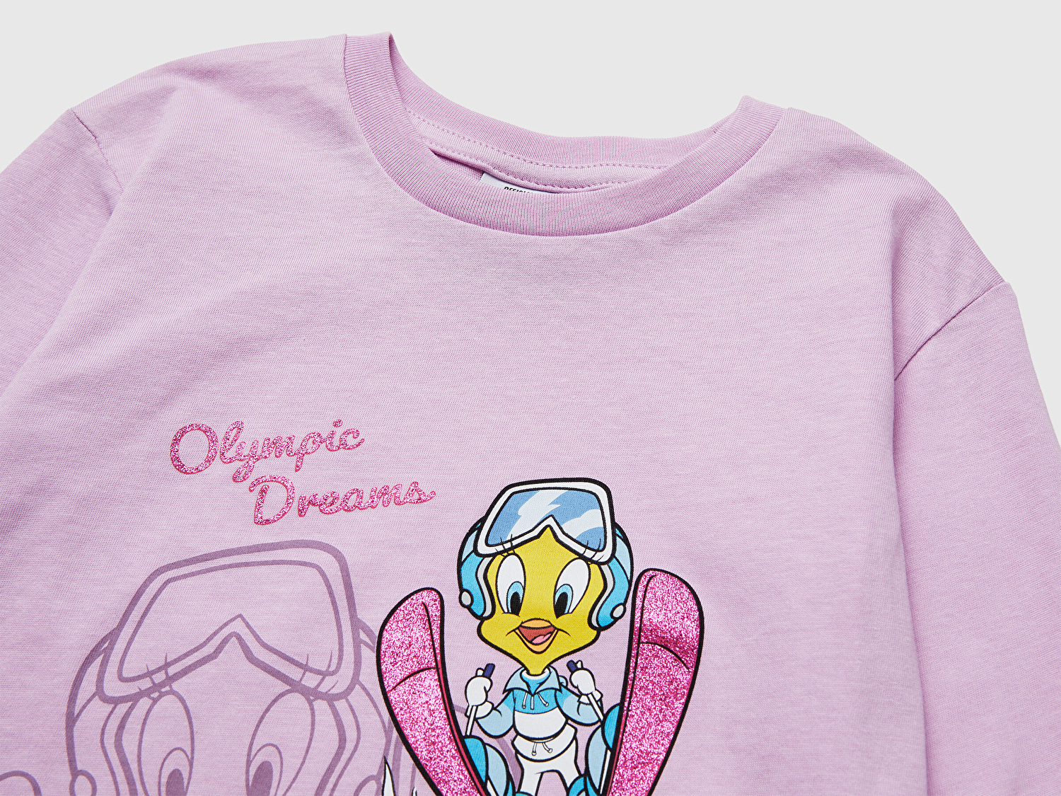 Benetton Kız Bebek Pembe Looney Tunes Baskılı Yuvarlak Yaka Uzun Kollu T-Shirt