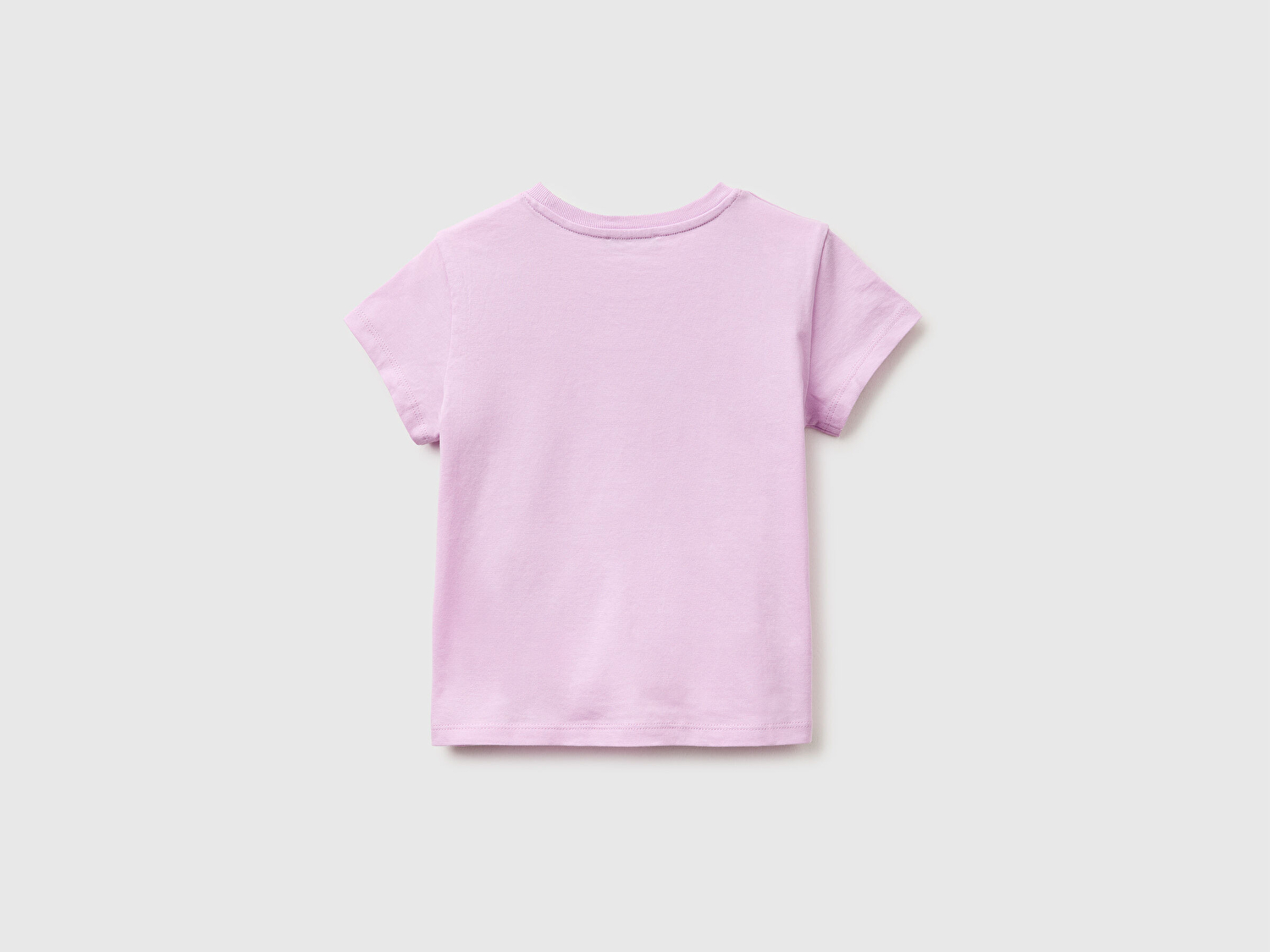 Benetton Kız Bebek Pembe Simli Su Bazlı Baskılı Bisiklet Yaka T-Shirt