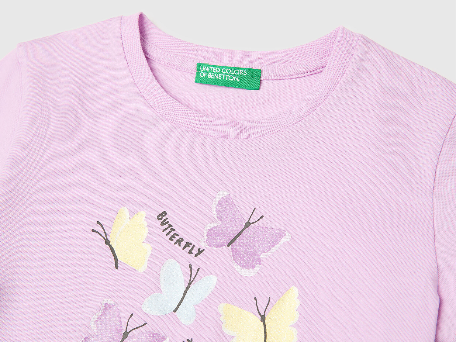 Benetton Kız Bebek Pembe Simli Su Bazlı Baskılı Bisiklet Yaka T-Shirt