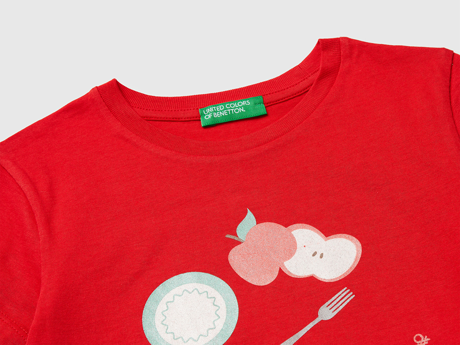 Benetton Kız Bebek Kırmızı Simli Su Bazlı Baskılı Bisiklet Yaka T-Shirt