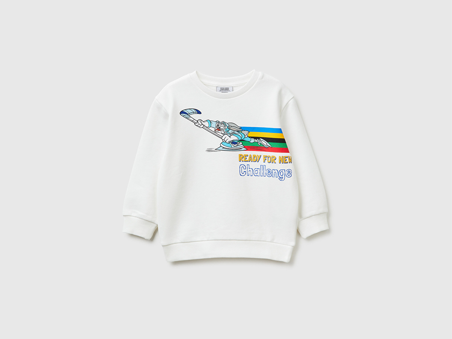 Benetton Erkek Bebek Beyaz Baskı ve Yazı Detaylı Bisiklet Yaka Sweatshirt