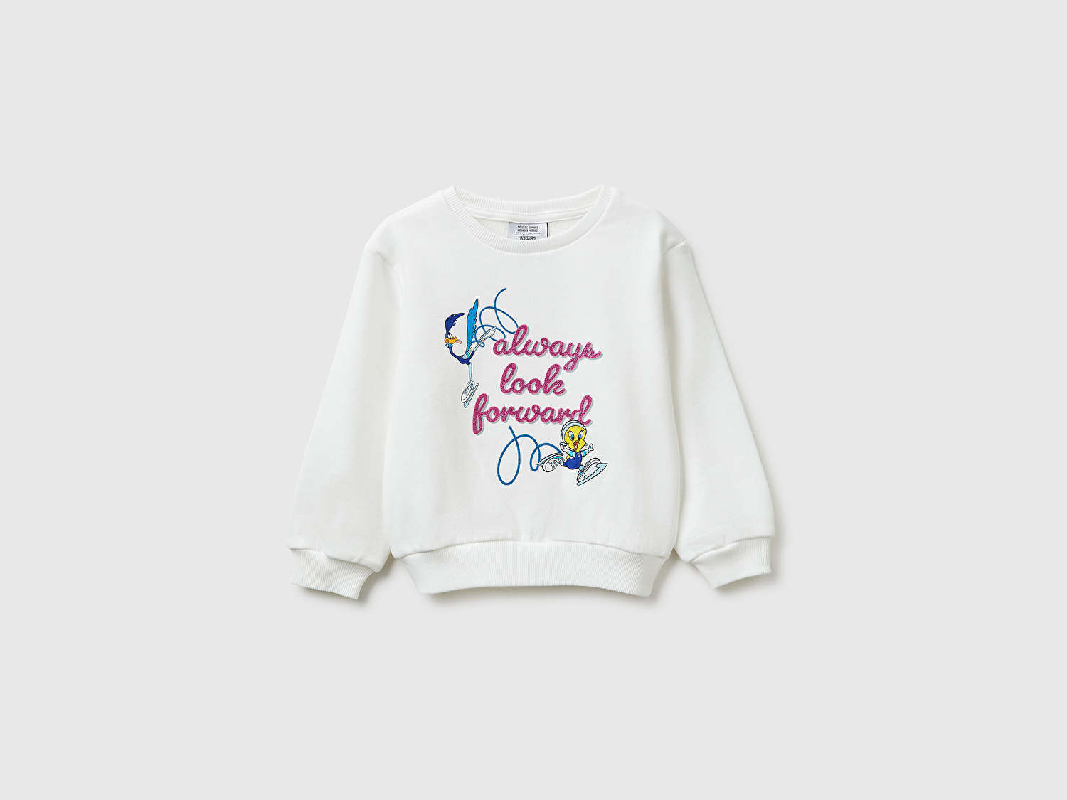 Benetton Kız Bebek Beyaz Looney Tunes Baskılı Bisiklet Yaka Sweatshirt