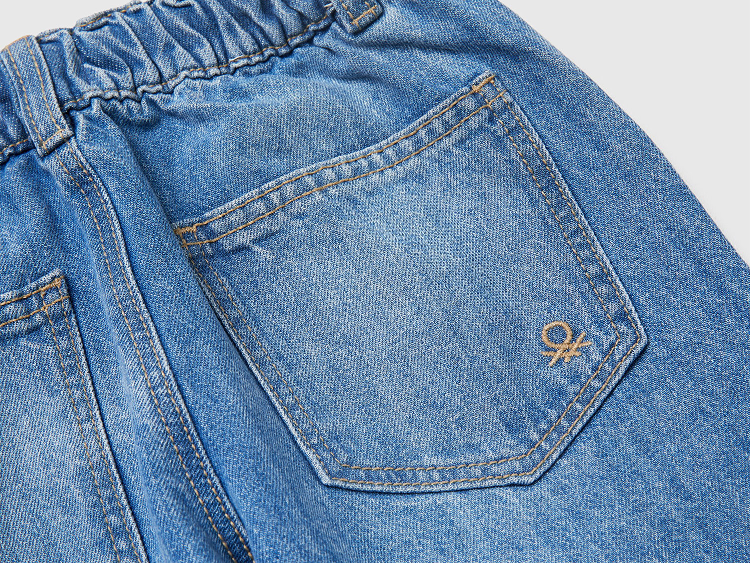 Benetton Erkek Bebek Lacivert Beli Büzgülü İpli Paçası Kıvrık Denim Pantolon