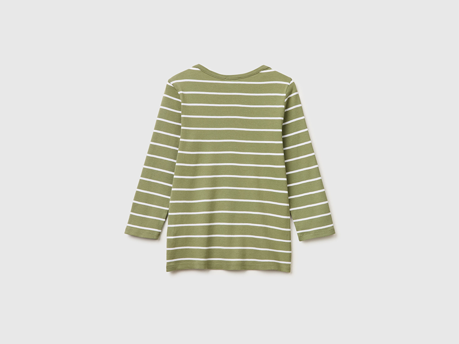 Benetton Kadın Yeşil %100 Pamuk Çizgili Logolu Kayık Yaka Truvakar Kol T-Shirt