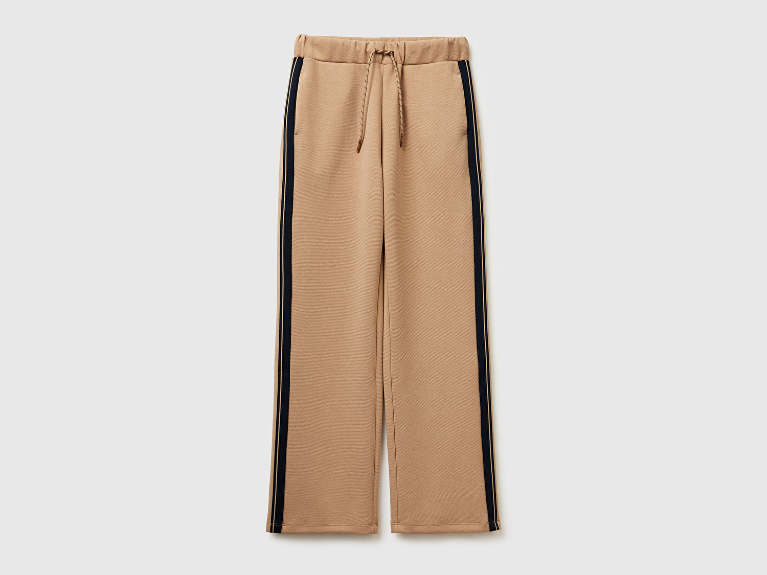 Benetton Kadın Bej Pamuk ve Modal Karışımlı Yanları Şeritli Düz Paça Eşofman Altı