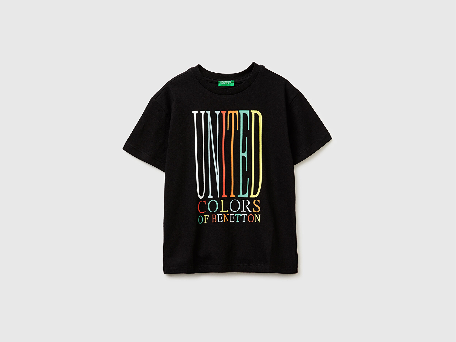 Benetton Erkek Çocuk Siyah Önü Logo Baskılı Bisiklet Yaka T-Shirt